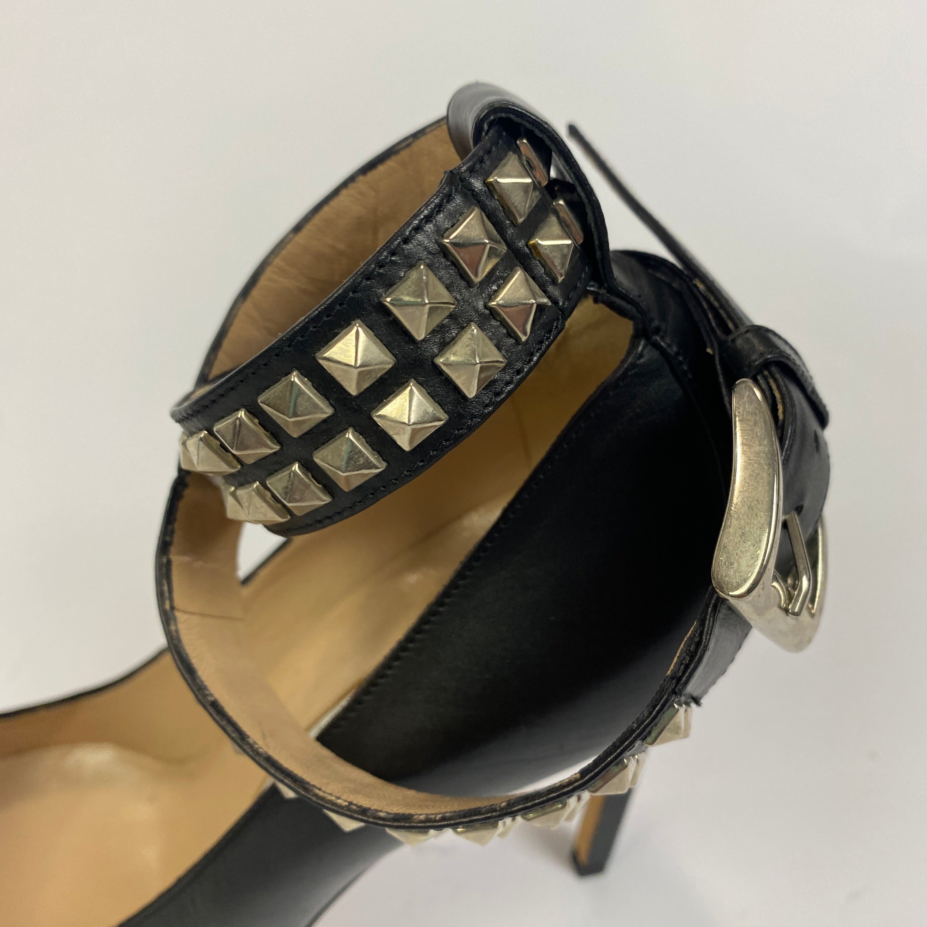 Manolo Blahnik Black Belta Studded Wrap 105mm Heels 37.5