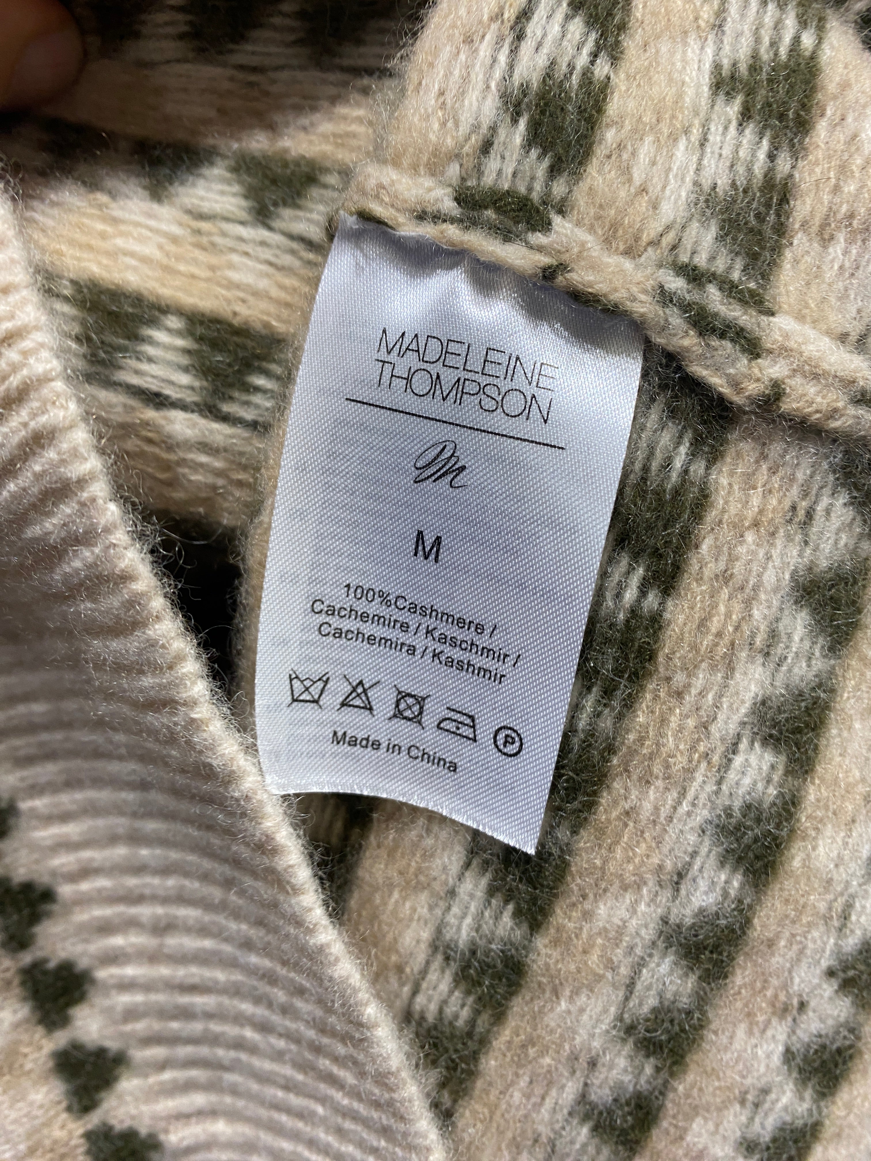 Madeleine Thompson Cream Intarsia Knit Cashmere Sweater M