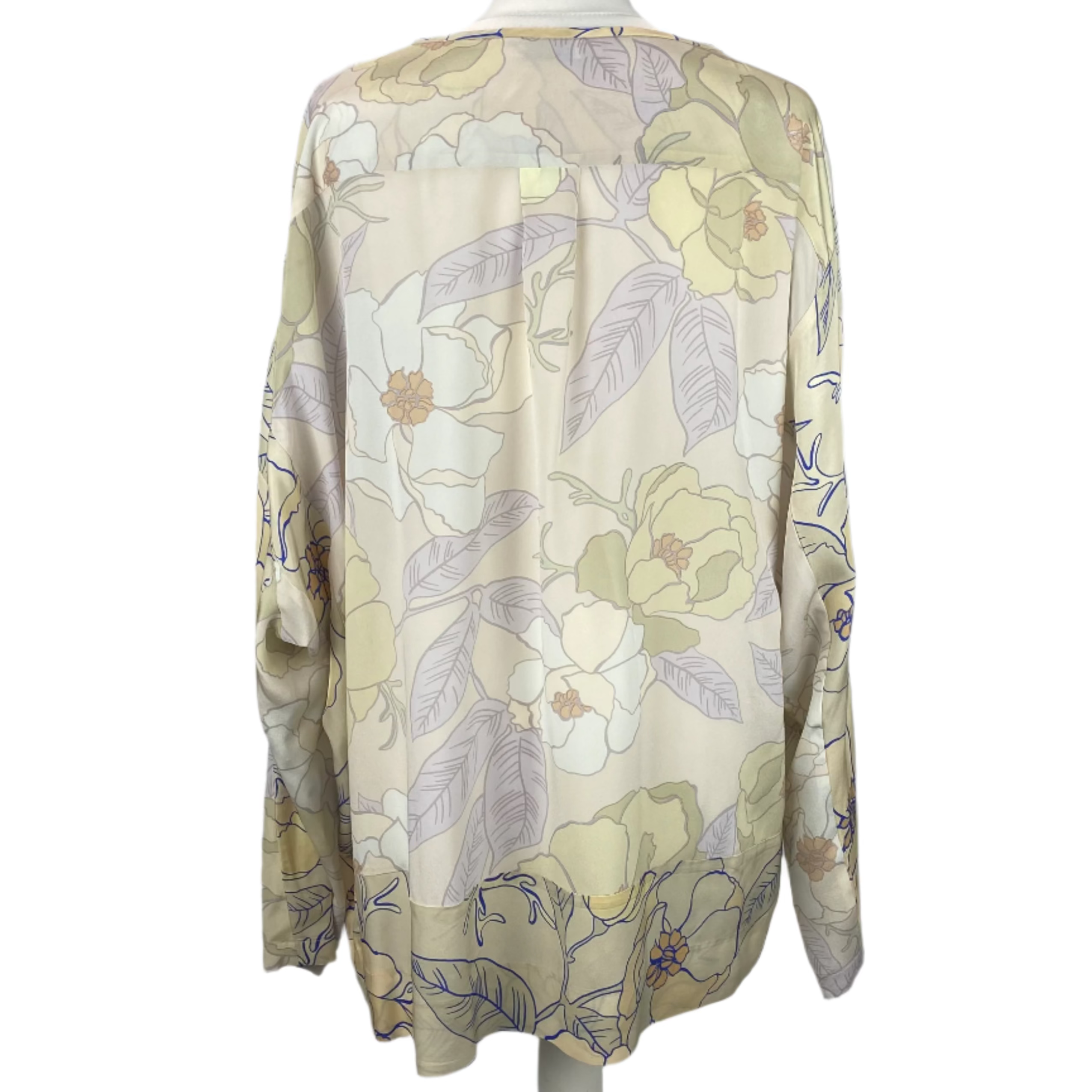 Dries Van Noten Vanilla & Blue Floral Print Silk Mix Tunic Top M/L/XL/XXL