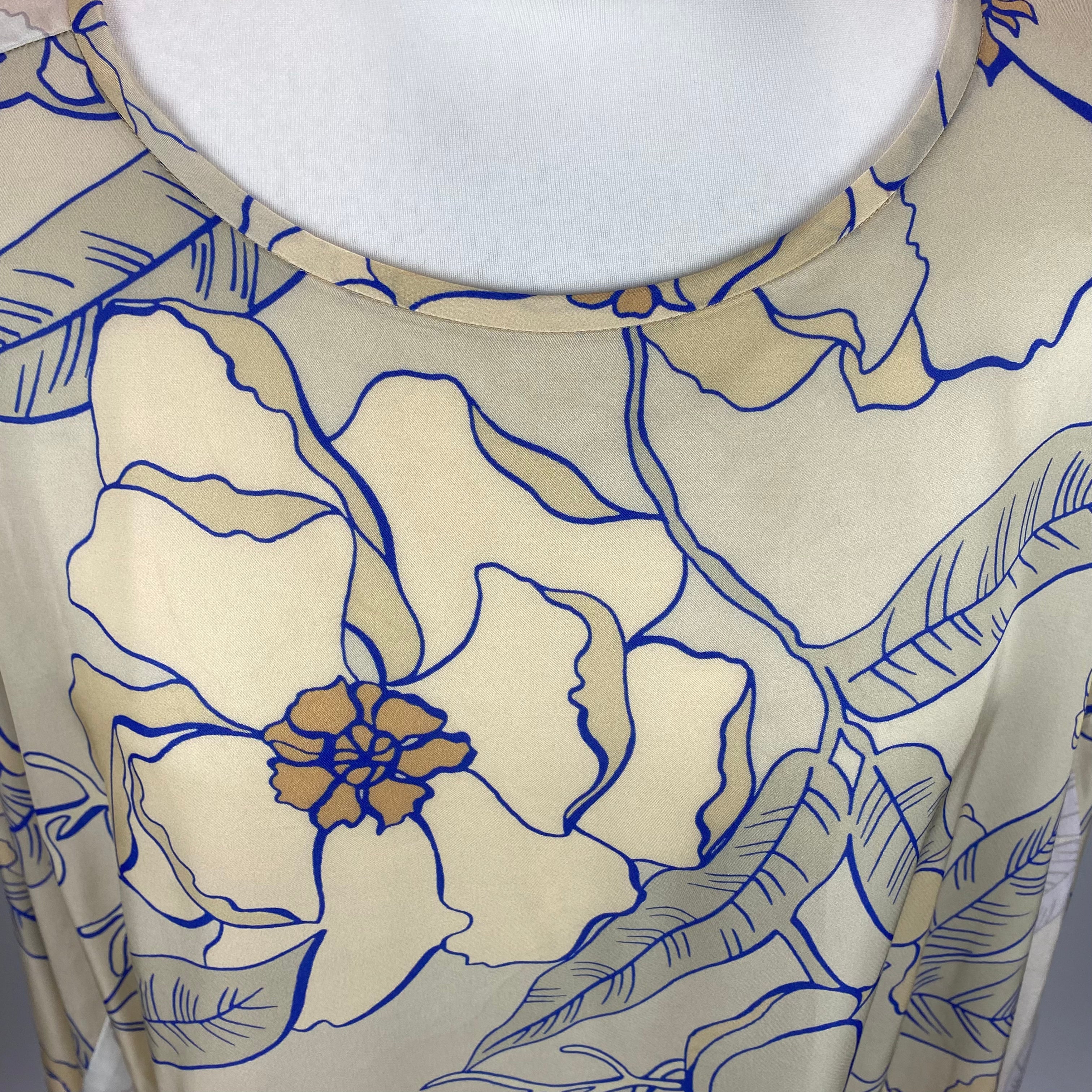 Dries Van Noten Vanilla & Blue Floral Print Silk Mix Tunic Top M/L/XL/XXL