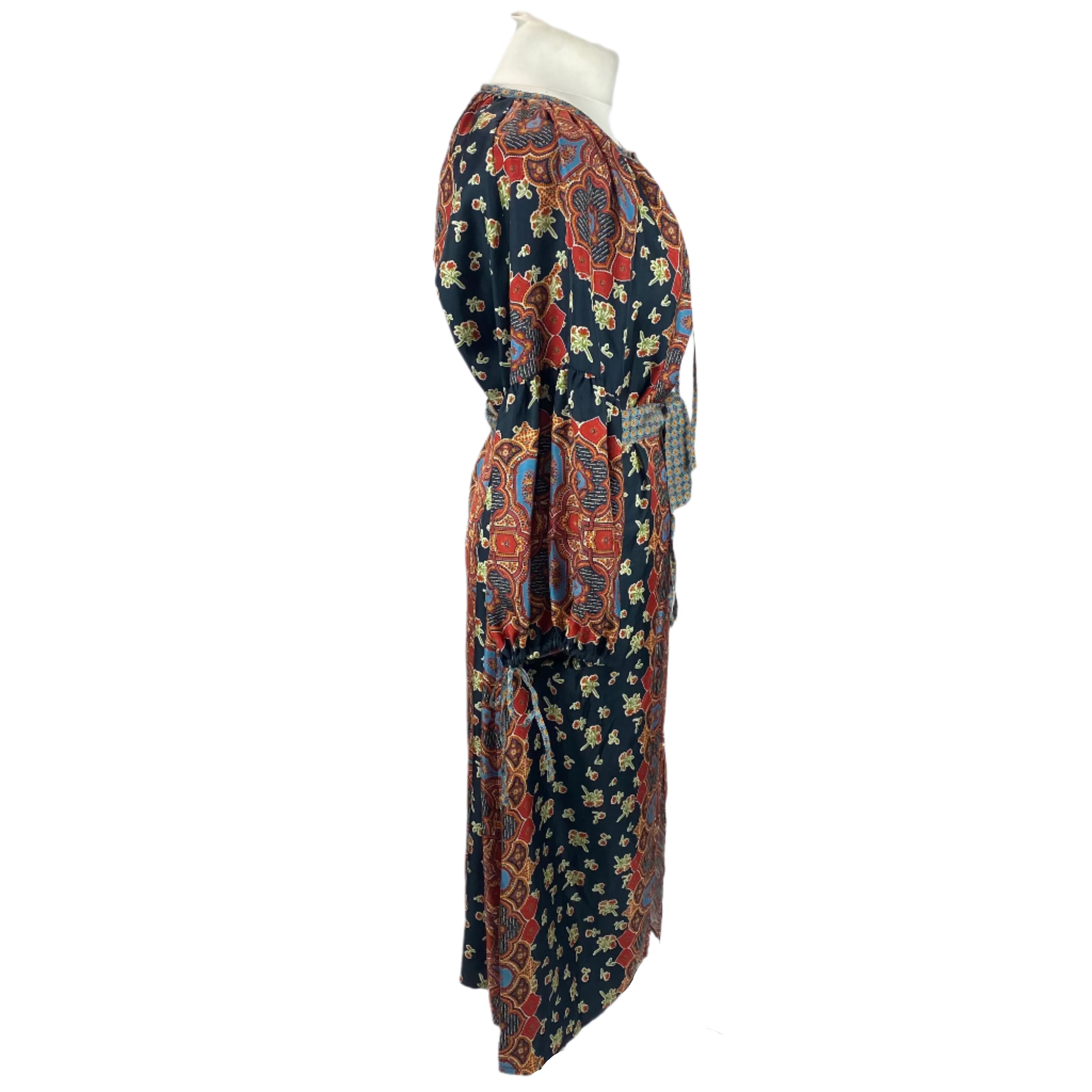 D'Ascoli New £400 Black & Rust Print Silk Tunic Dress L