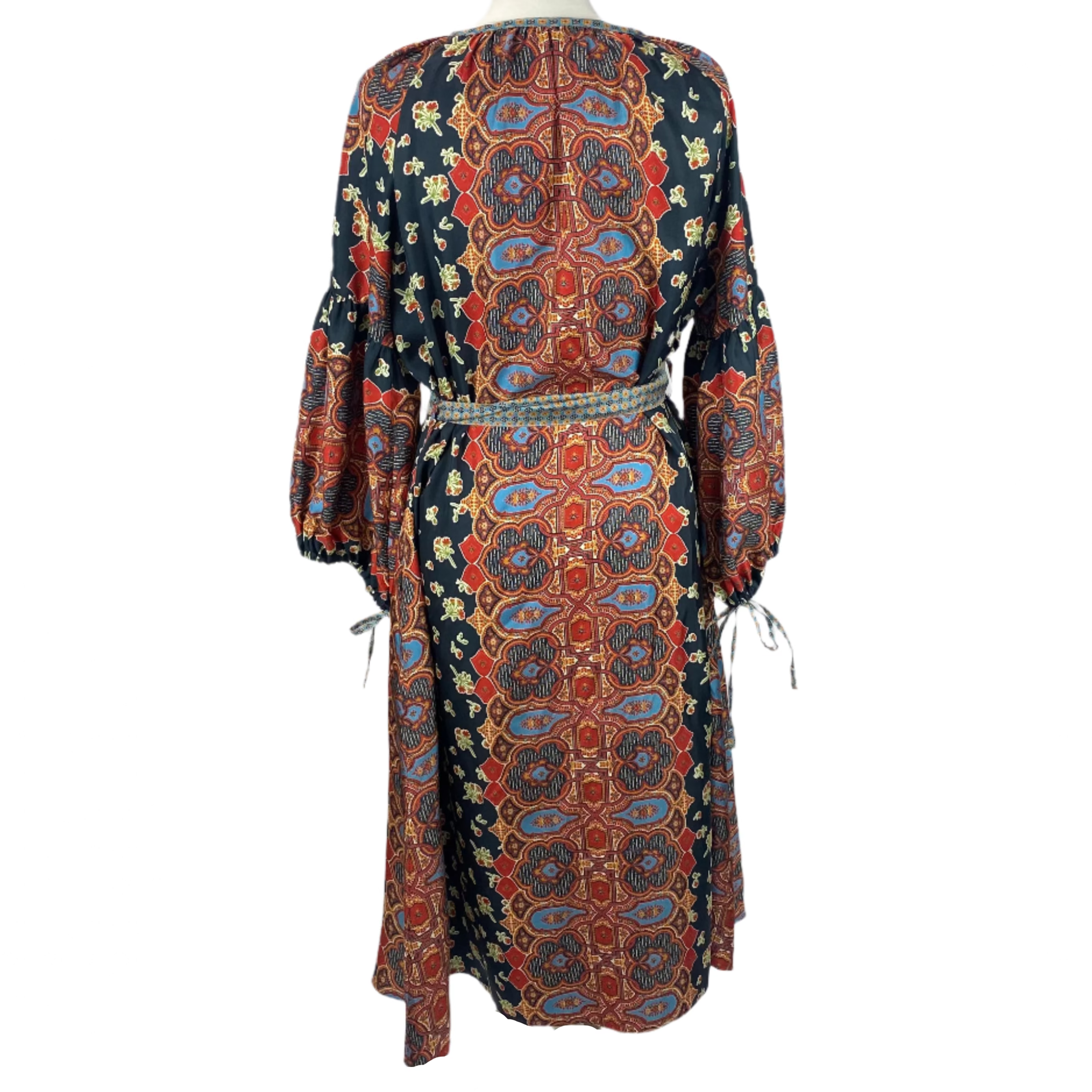 D'Ascoli New £400 Black & Rust Print Silk Tunic Dress L