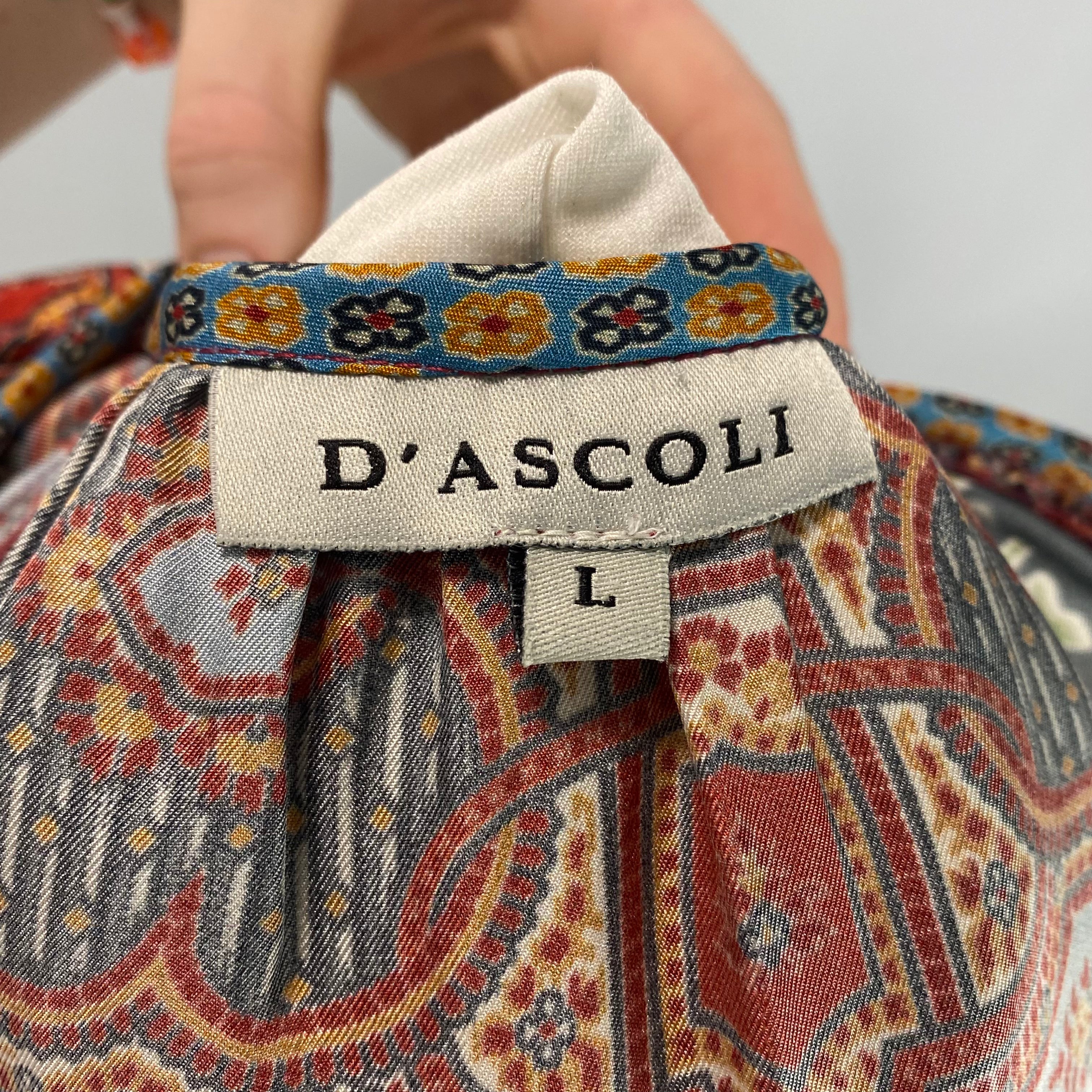 D'Ascoli New £400 Black & Rust Print Silk Tunic Dress L