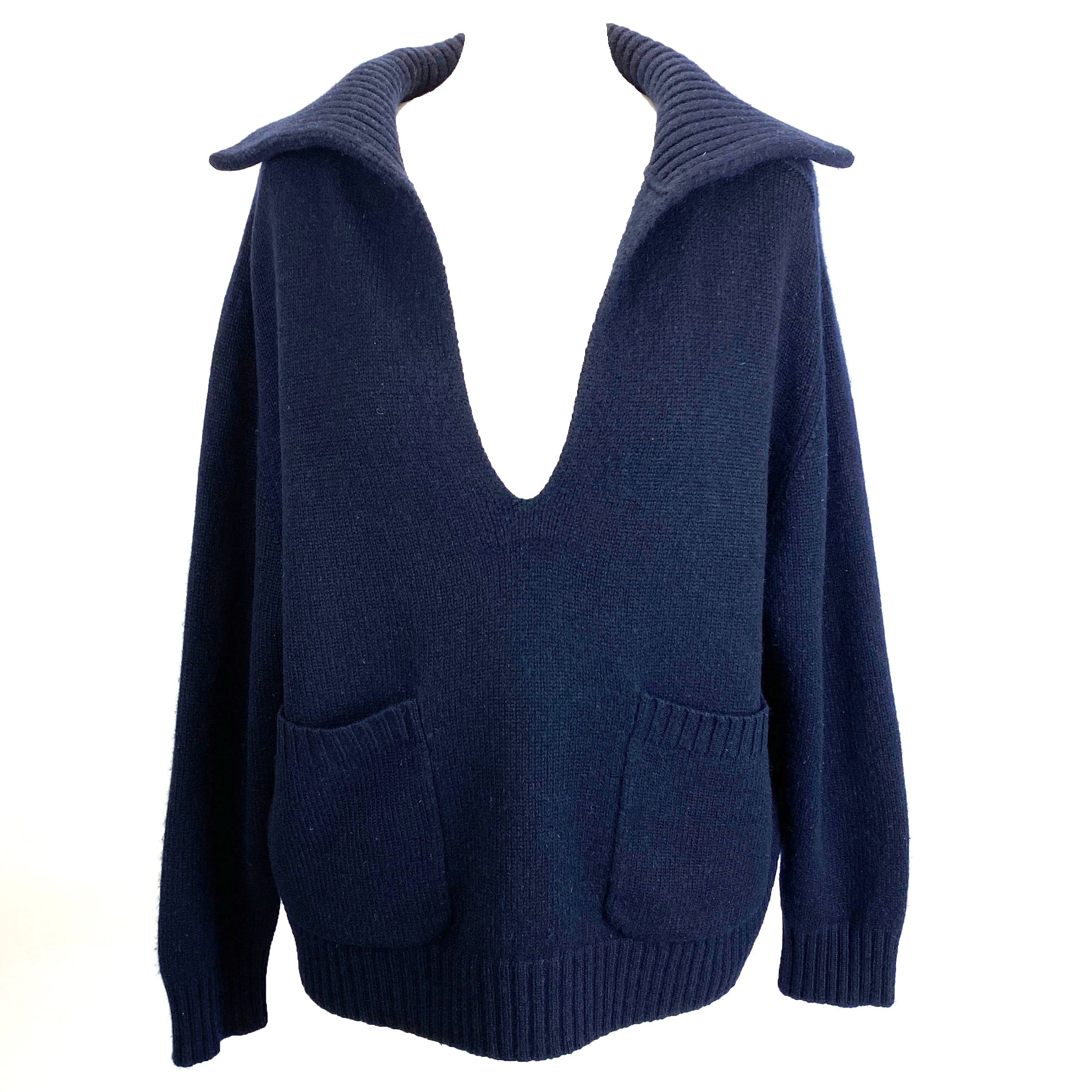 Allude £395 Navy Cashmere V Neck Sailor Sweater S/M/L