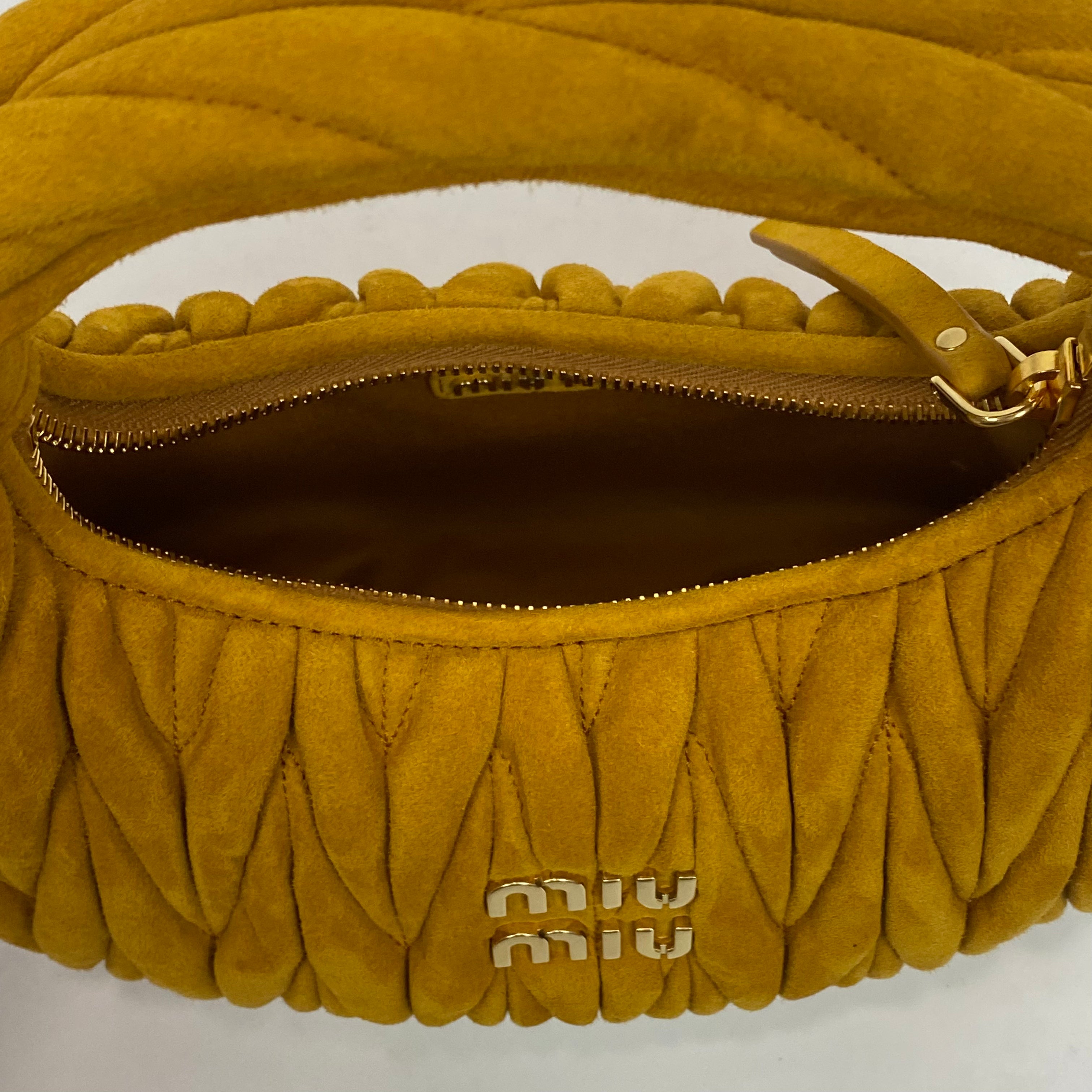Miu Miu New £2150 Whiskey Wander Matelasse Suede Hobo Bag