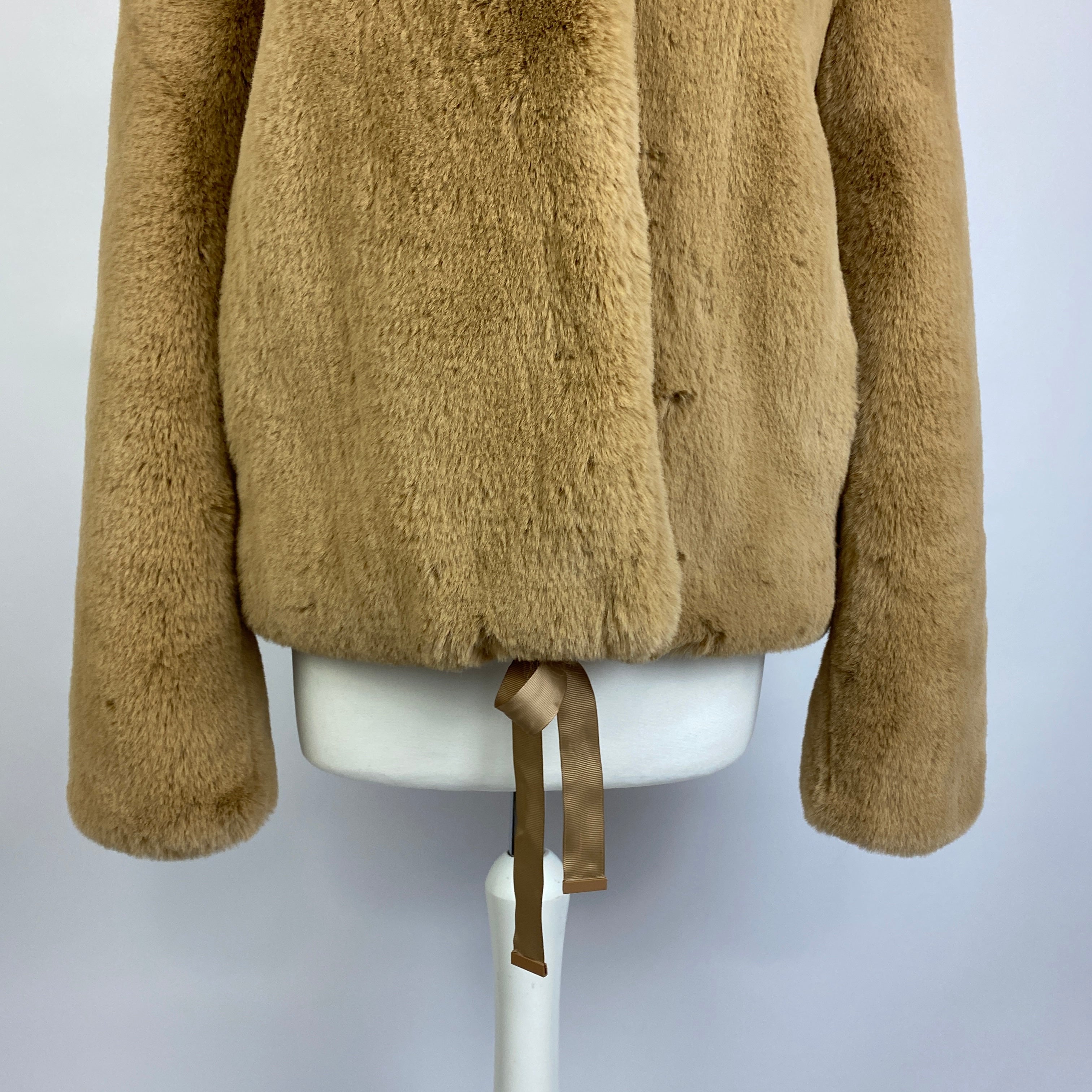 Sandro New £395 Camel Faux Fur Crop Hooded Mirage Jacket M