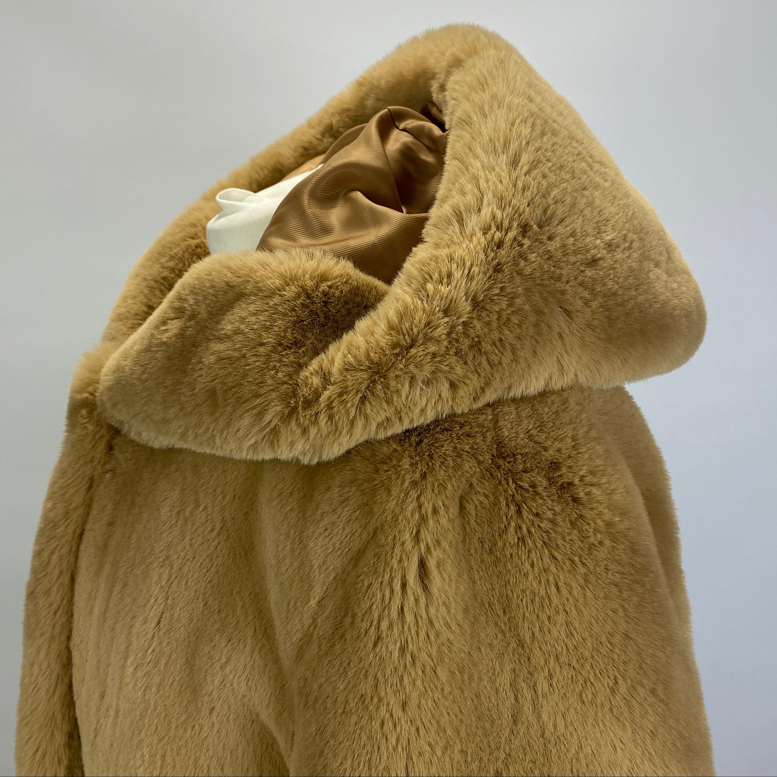 Sandro New £395 Camel Faux Fur Crop Hooded Mirage Jacket M