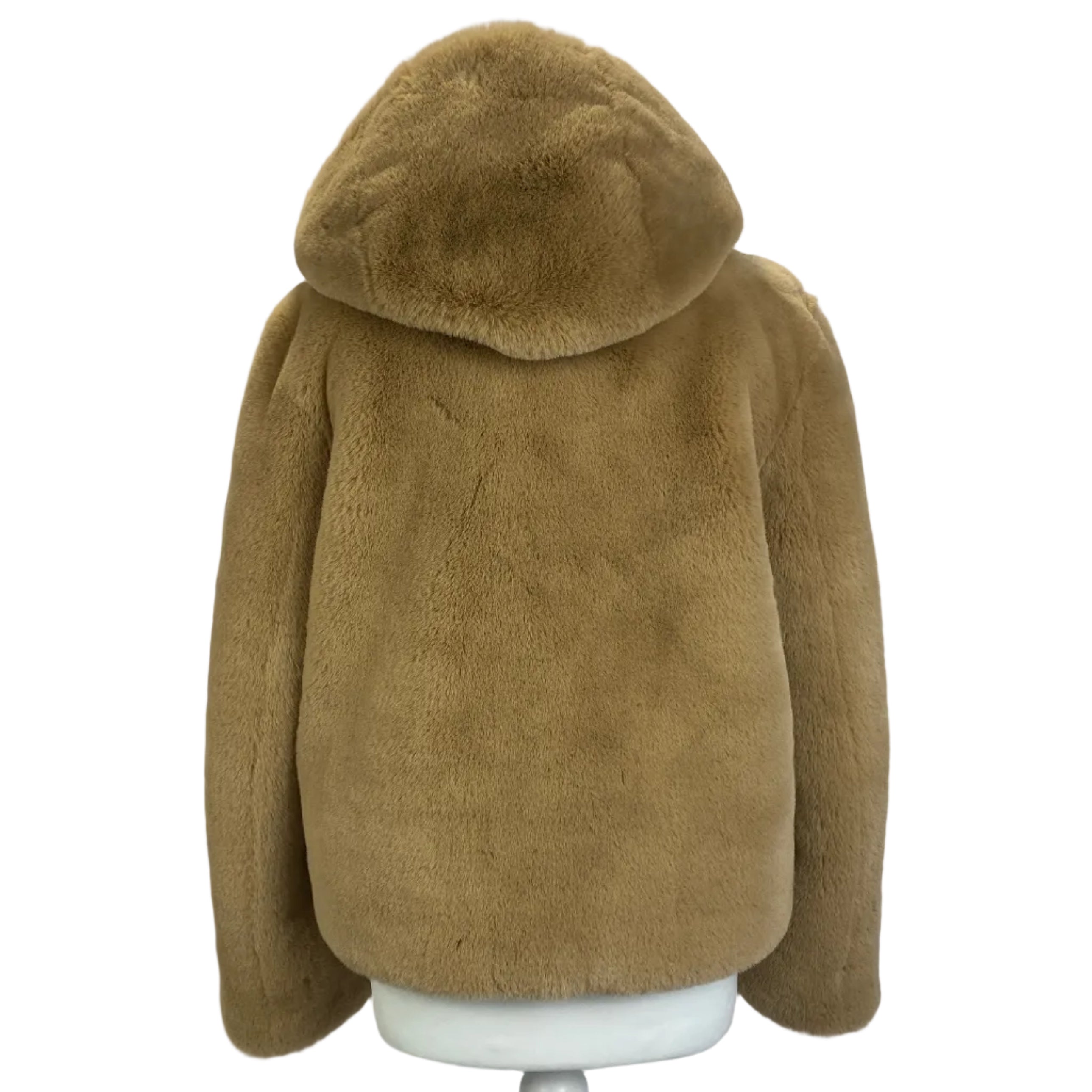 Sandro New £395 Camel Faux Fur Crop Hooded Mirage Jacket M