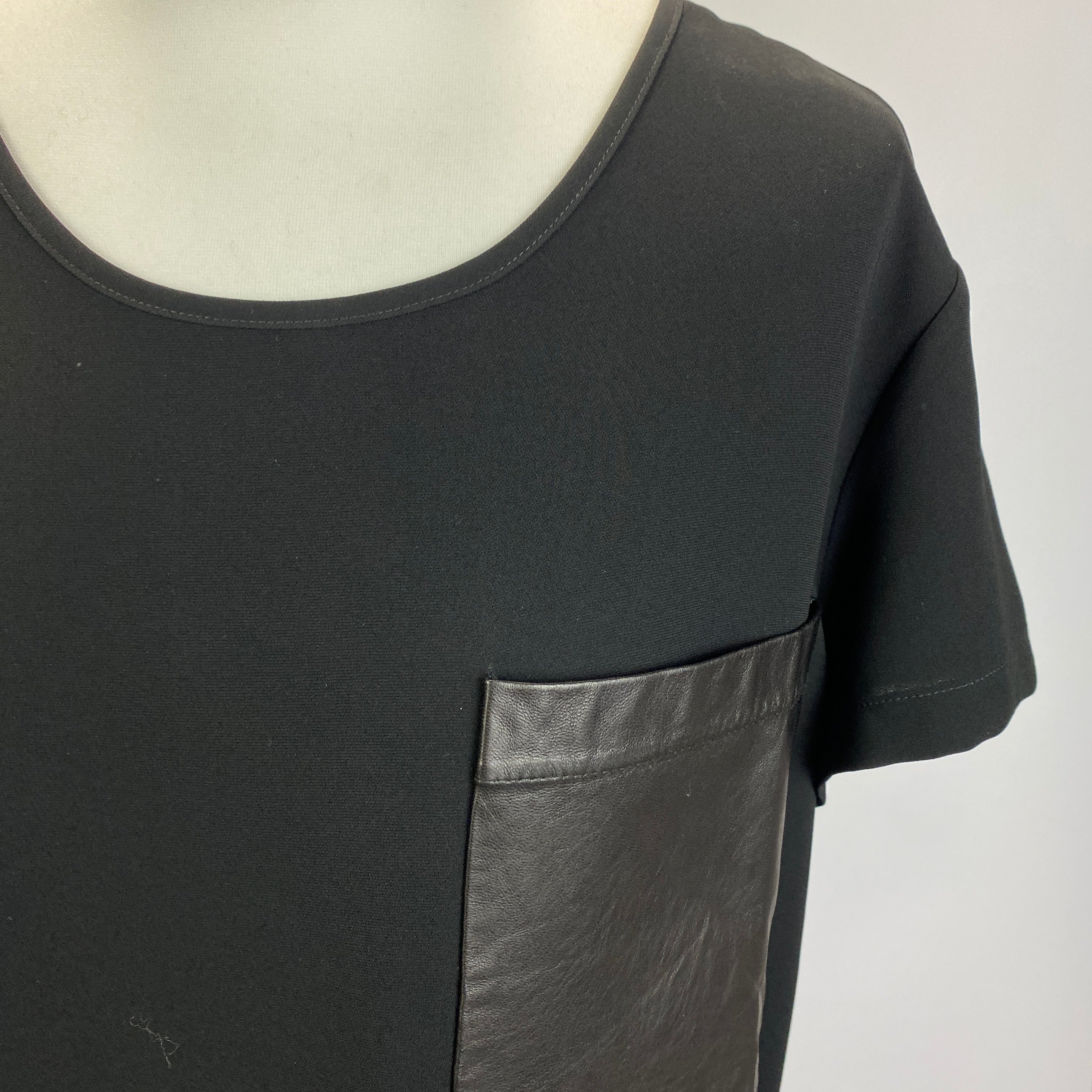 Rag & Bone New £295 Black Crepe Tee with Leather Pocket L