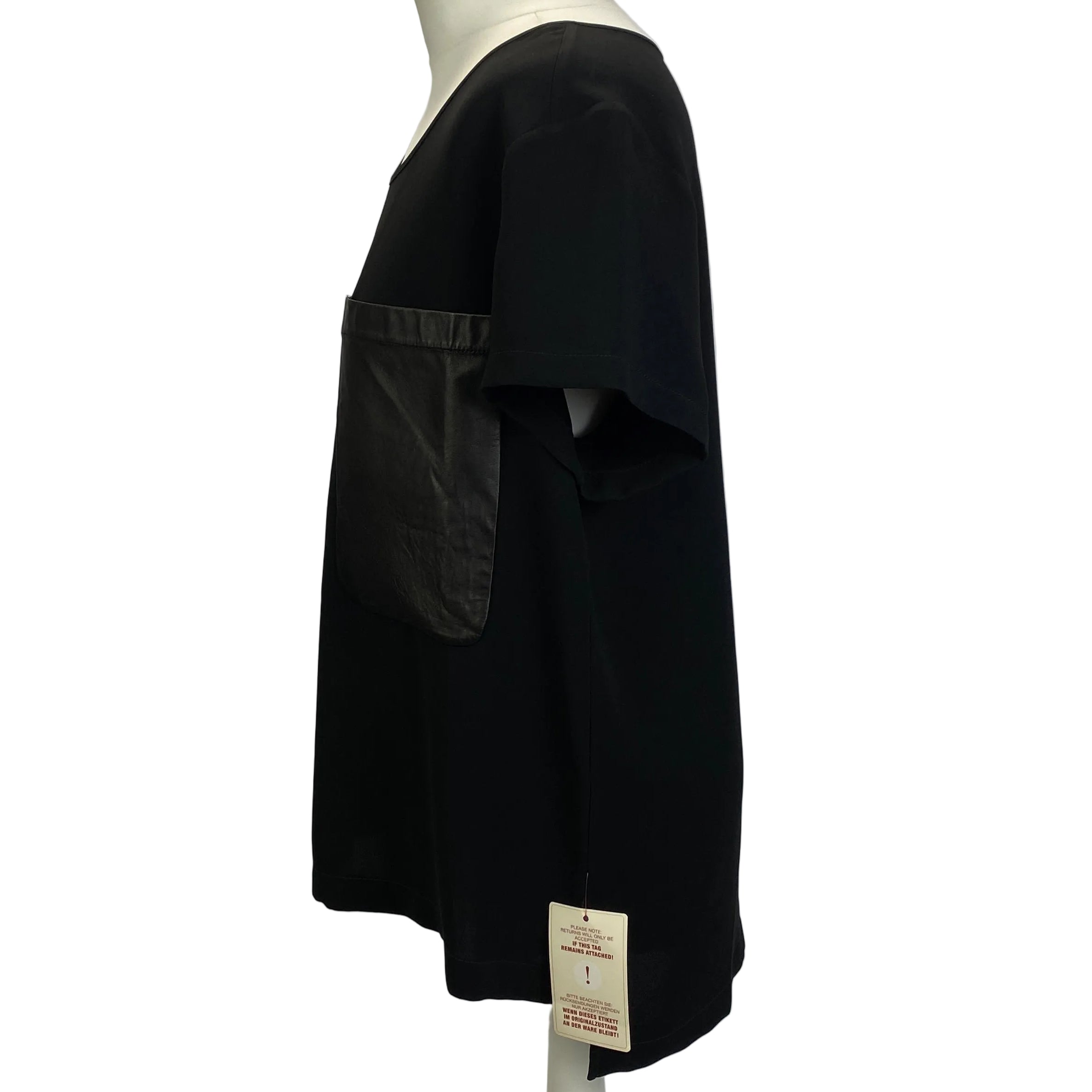 Rag & Bone New £295 Black Crepe Tee with Leather Pocket L