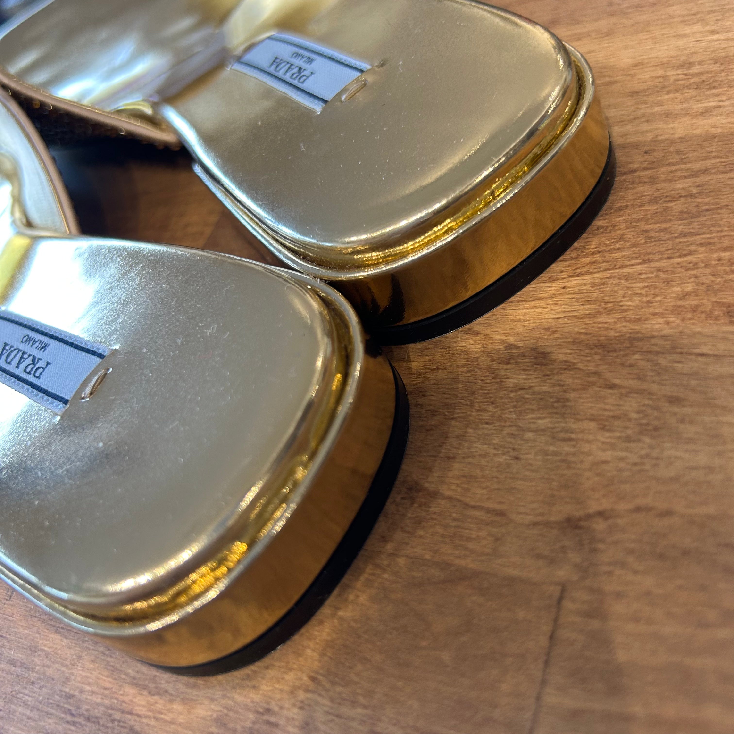 Prada New £1070 Gold Crystal Flat Sandals 38