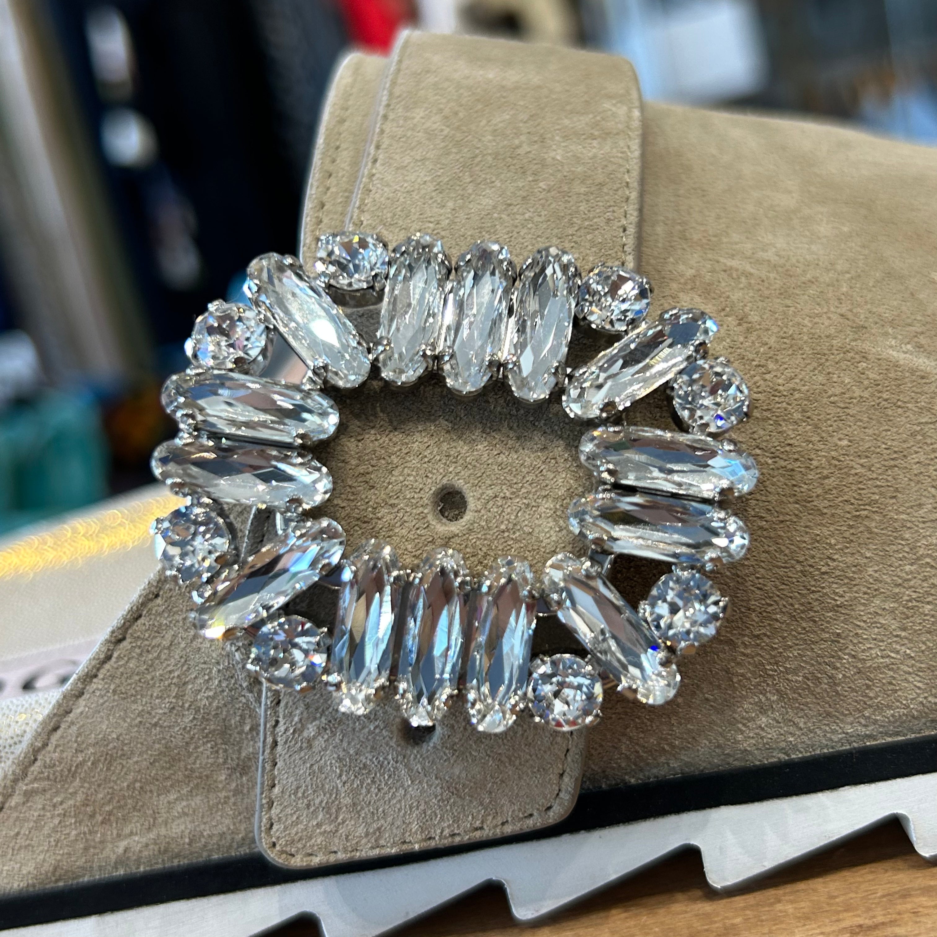 Roger Vivier £1120 Sand Suede Crystal Buckle Mules 37