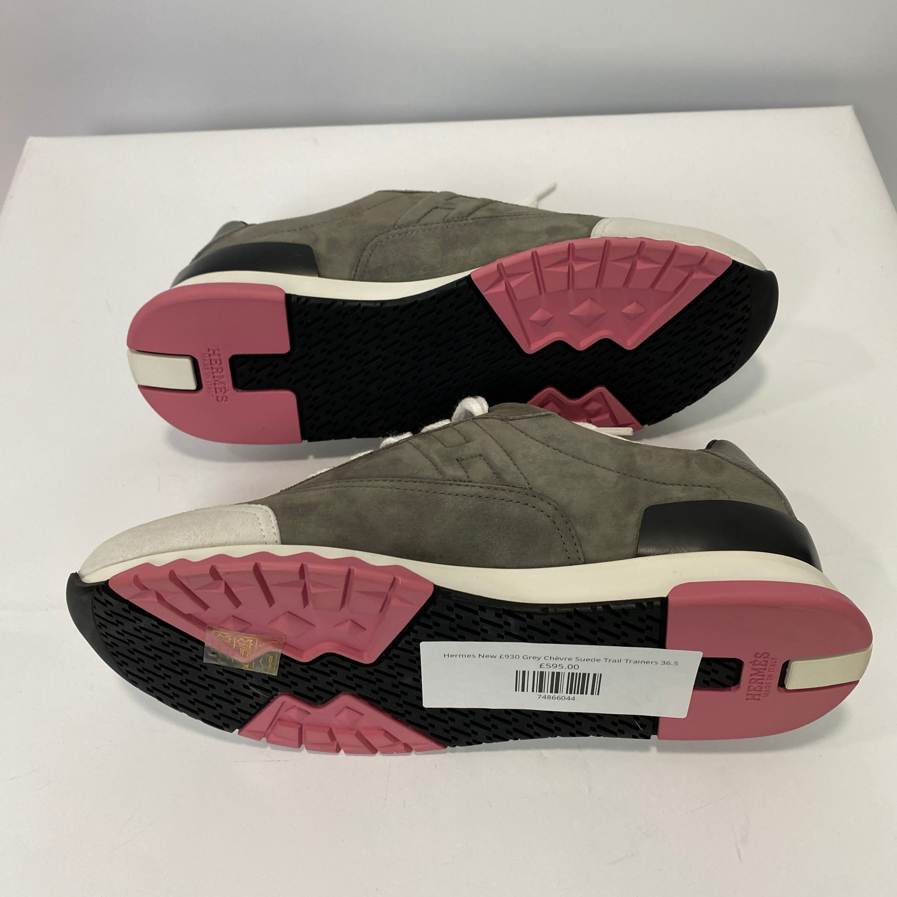 Hermes New £930 Grey Chèvre Suede Trail Trainers 36.5
