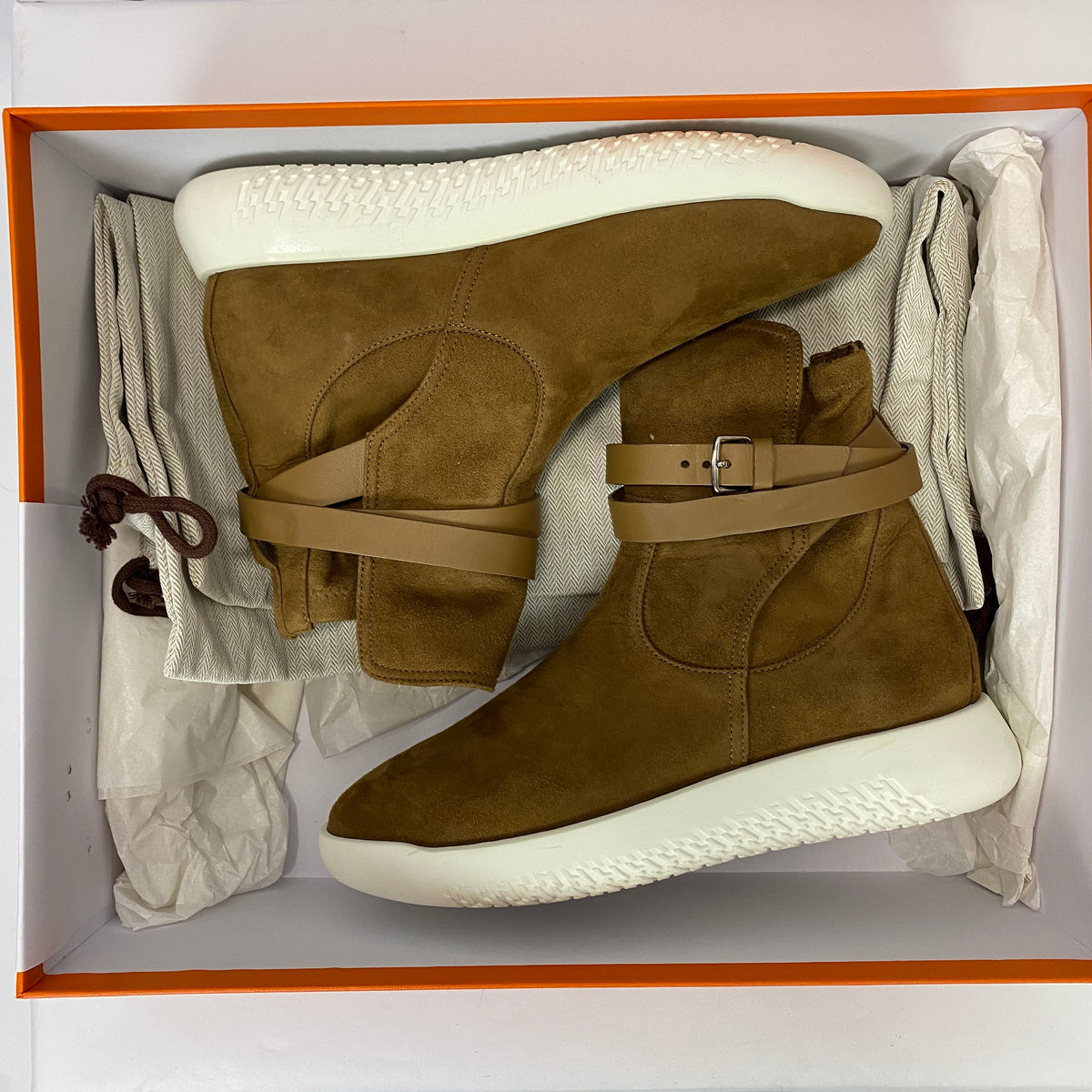 Hermes £980 Smoked Brown Vici Agneau Suede Boots 36.5
