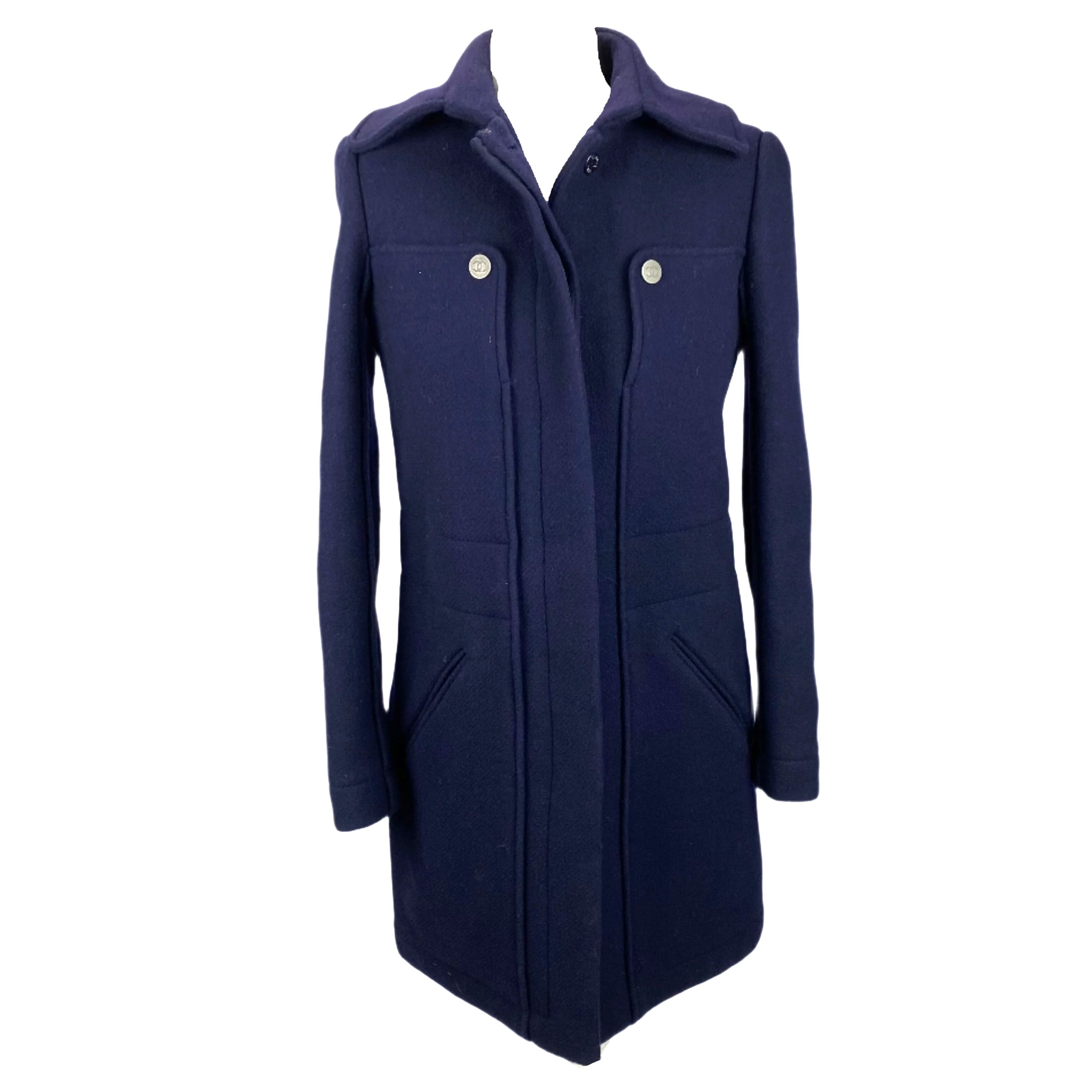 Chanel Navy Wool & Angora 3/4 Coat XXS/XS