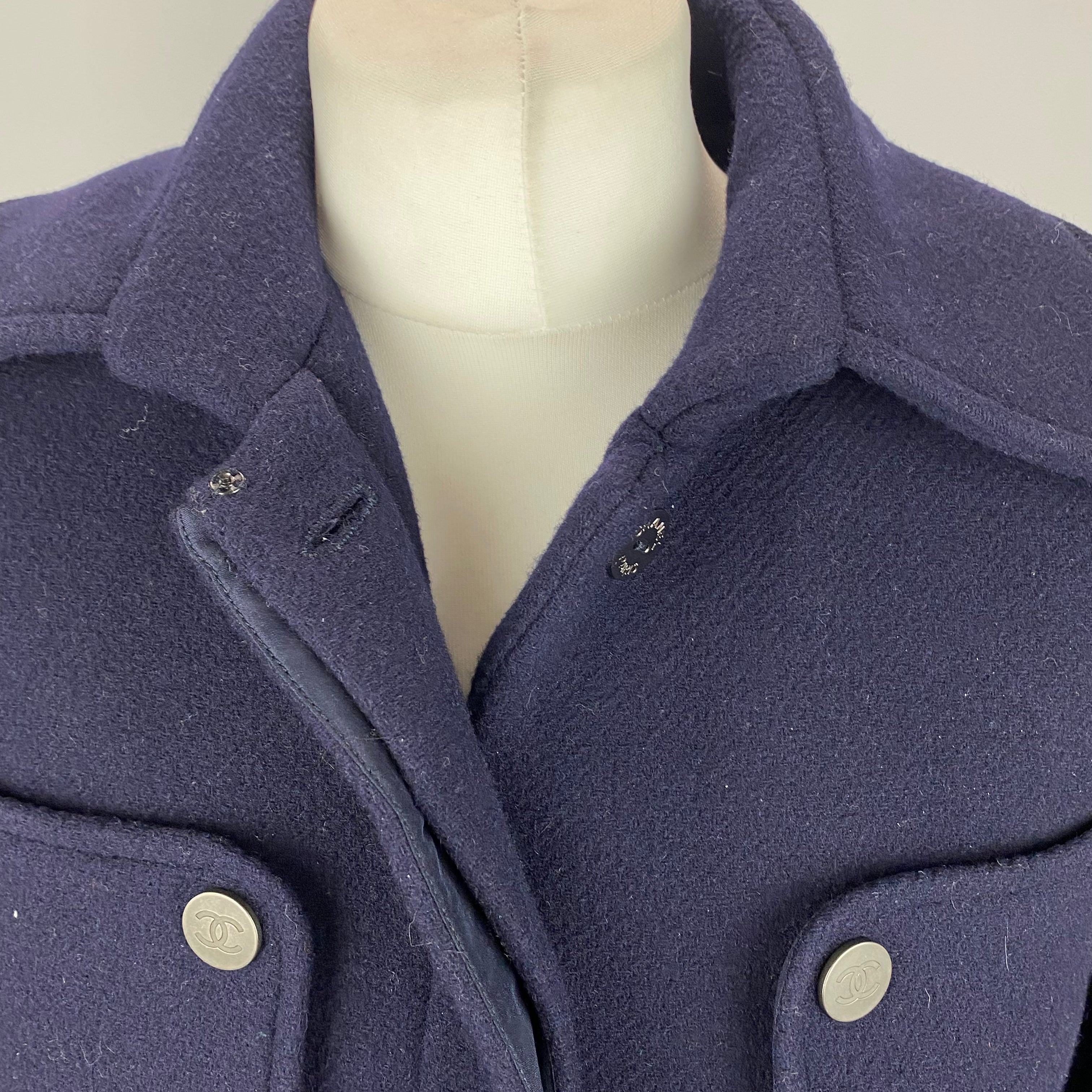 Chanel Navy Wool & Angora 3/4 Coat XXS/XS