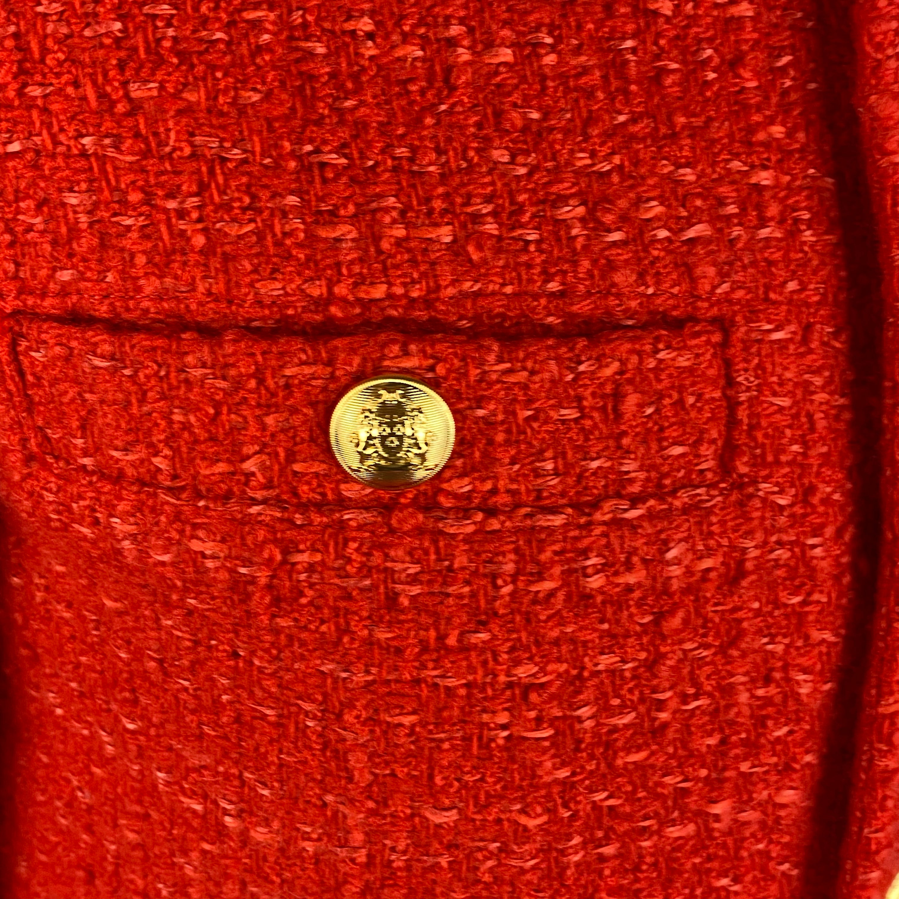 Celine Blood Orange Chasseur Boucle Tweed Jacket XXS