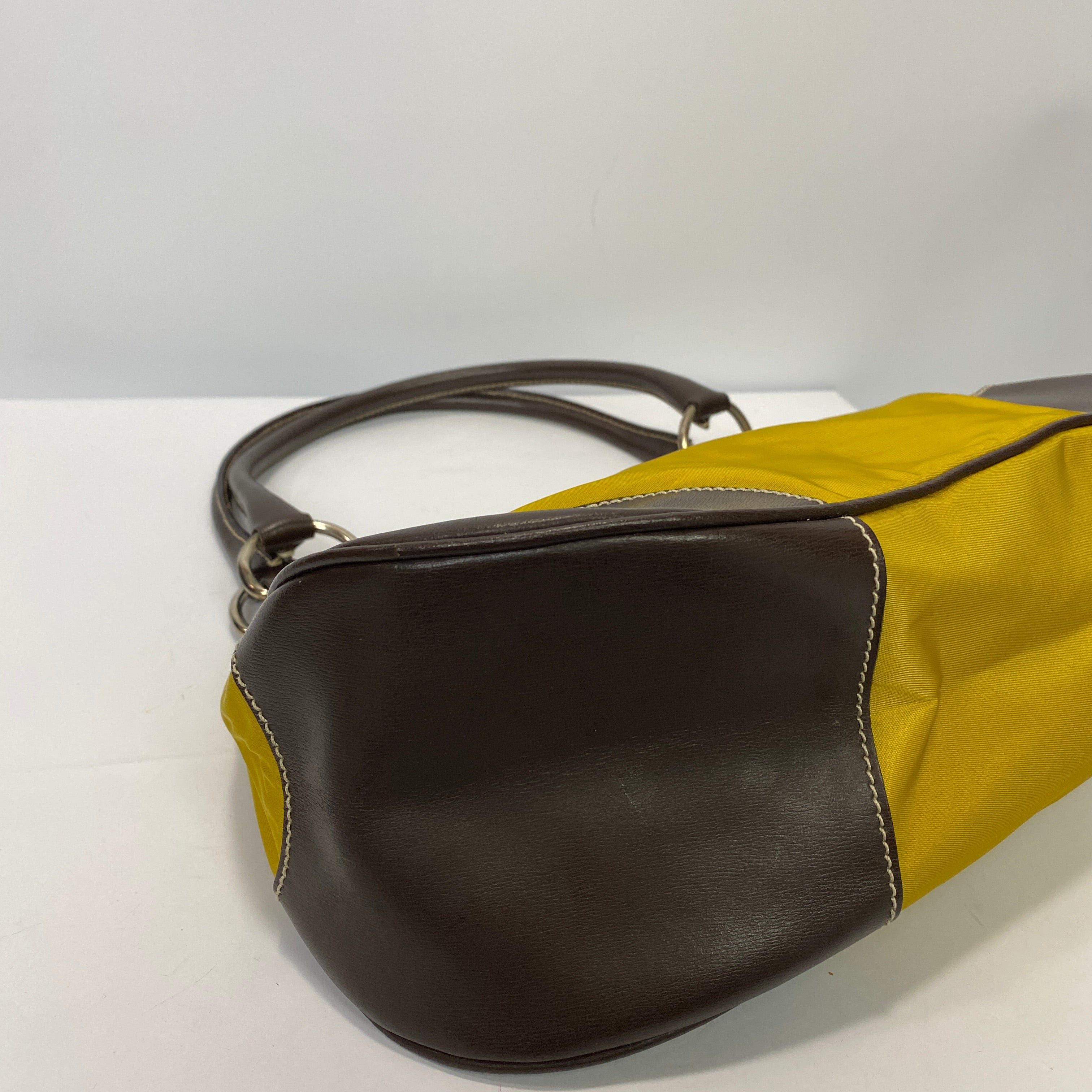 Prada Yellow Nylon & Brown Leather Cleo Bag