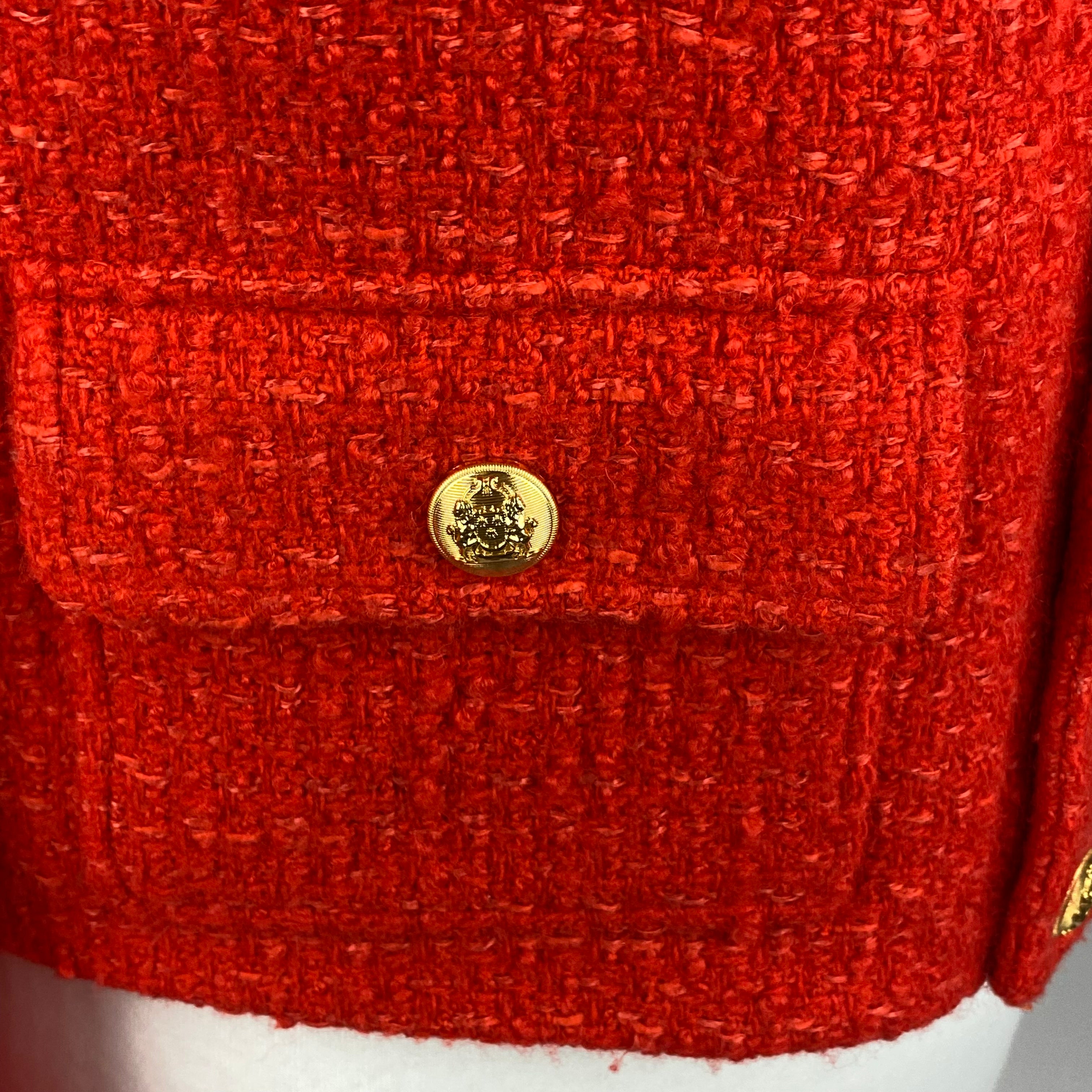 Celine Blood Orange Chasseur Boucle Tweed Jacket XXS