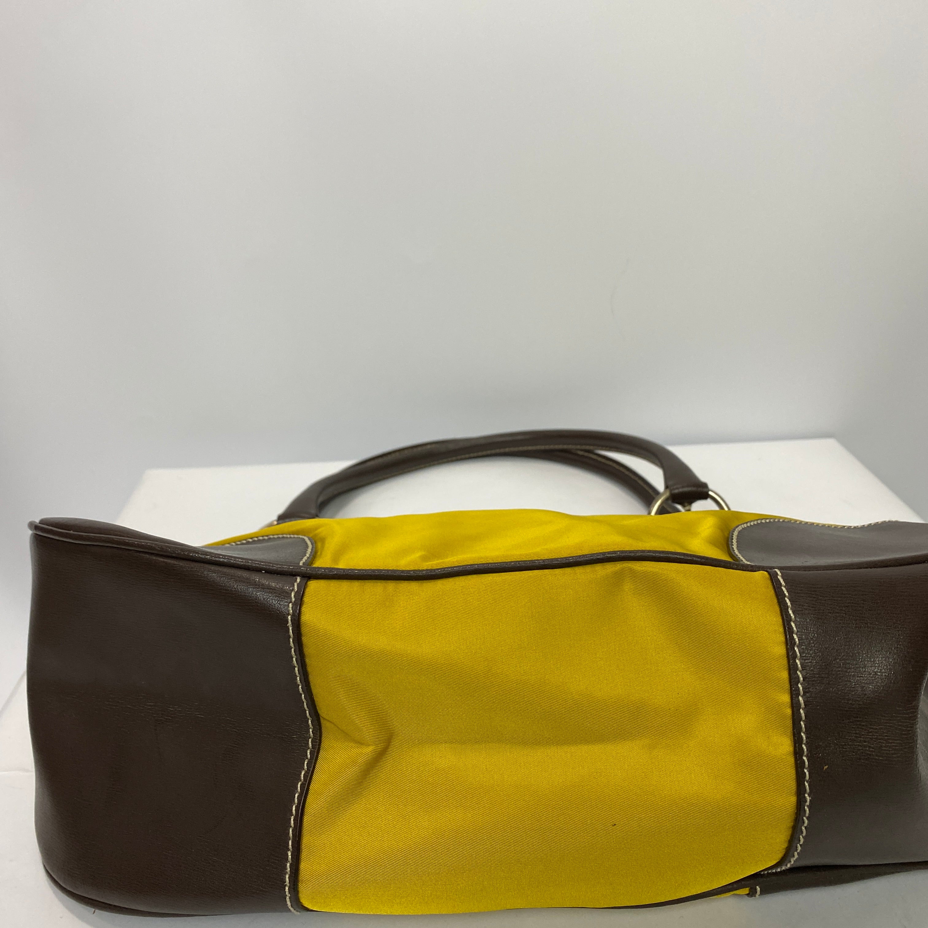 Prada Yellow Nylon & Brown Leather Cleo Bag