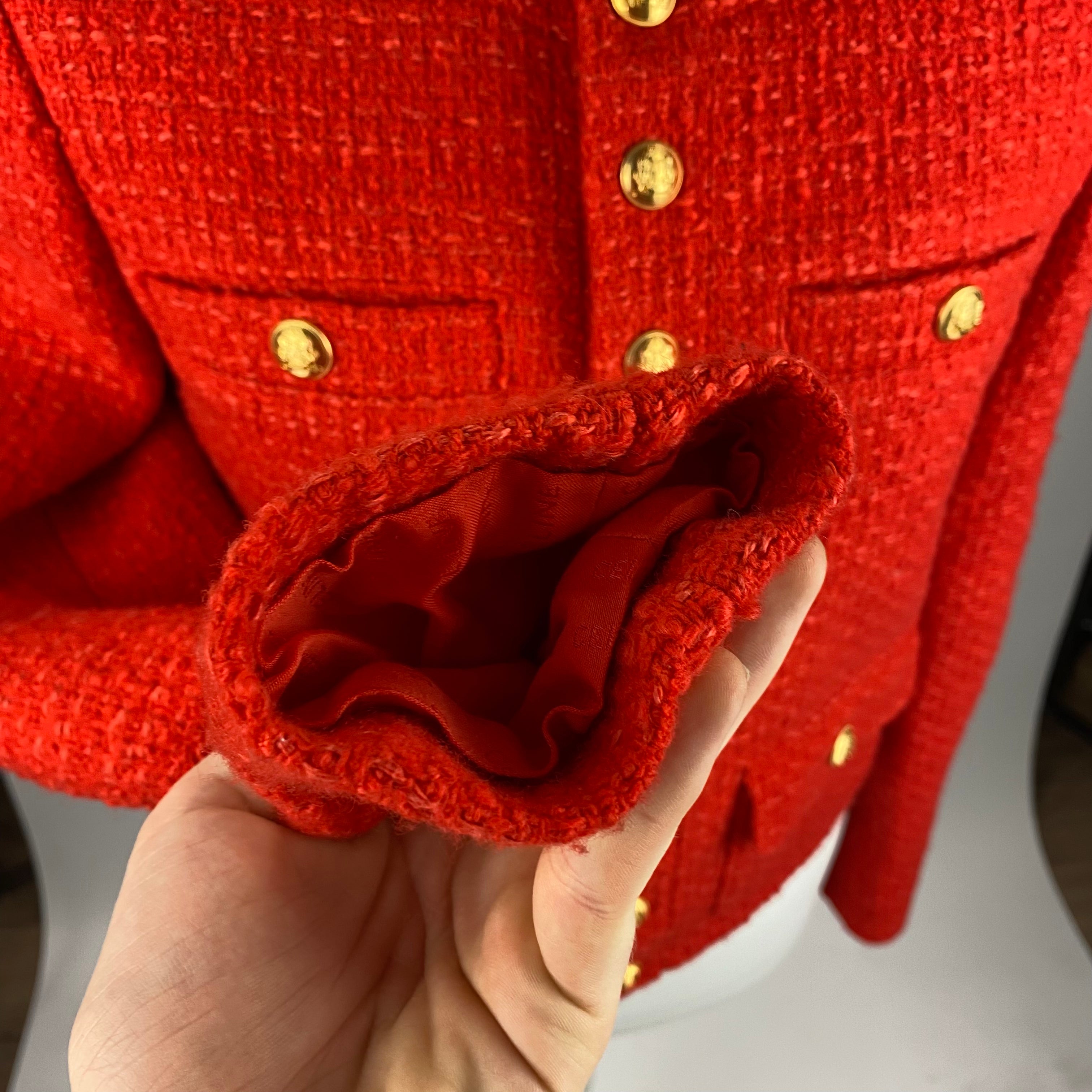 Celine Blood Orange Chasseur Boucle Tweed Jacket XXS