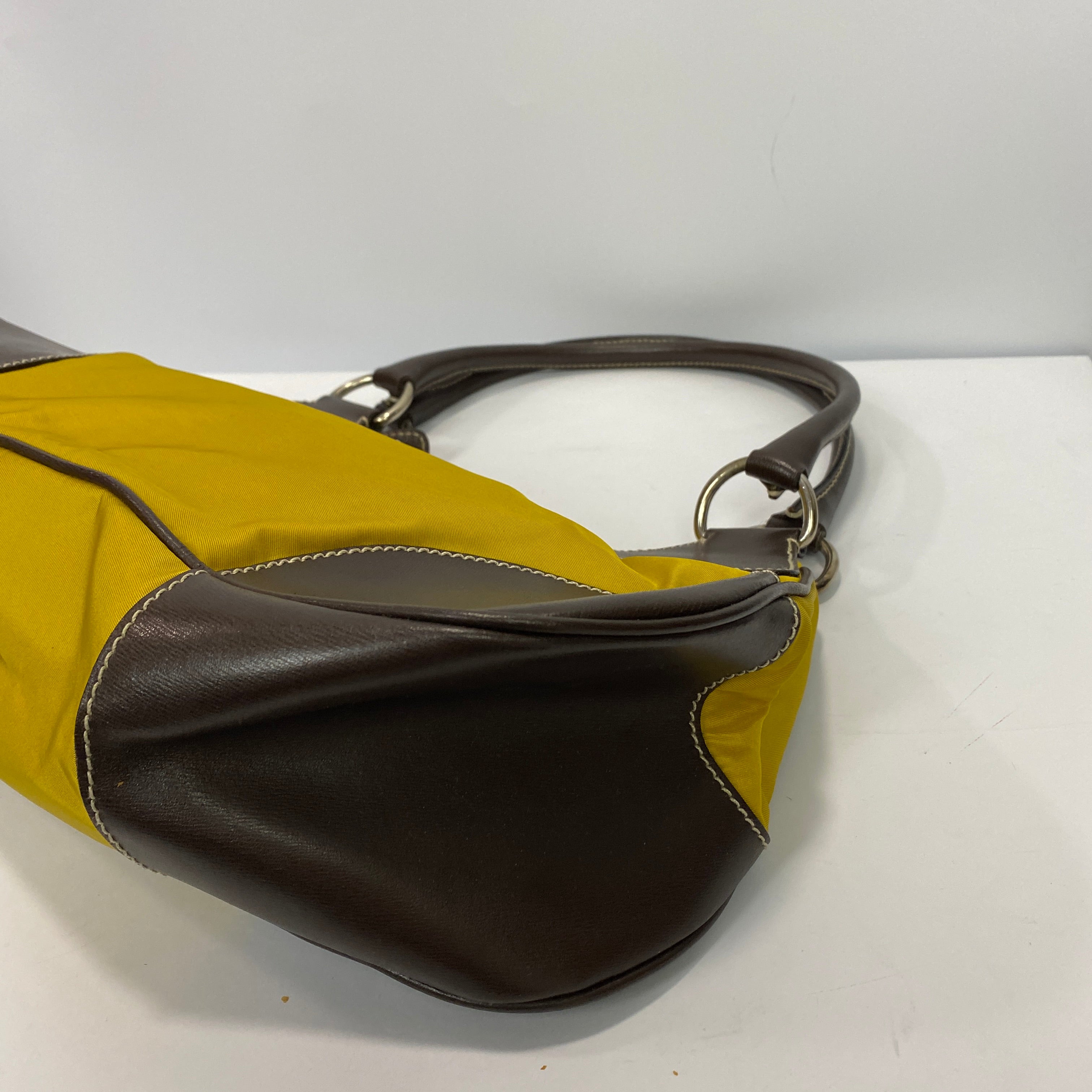 Prada Yellow Nylon & Brown Leather Cleo Bag