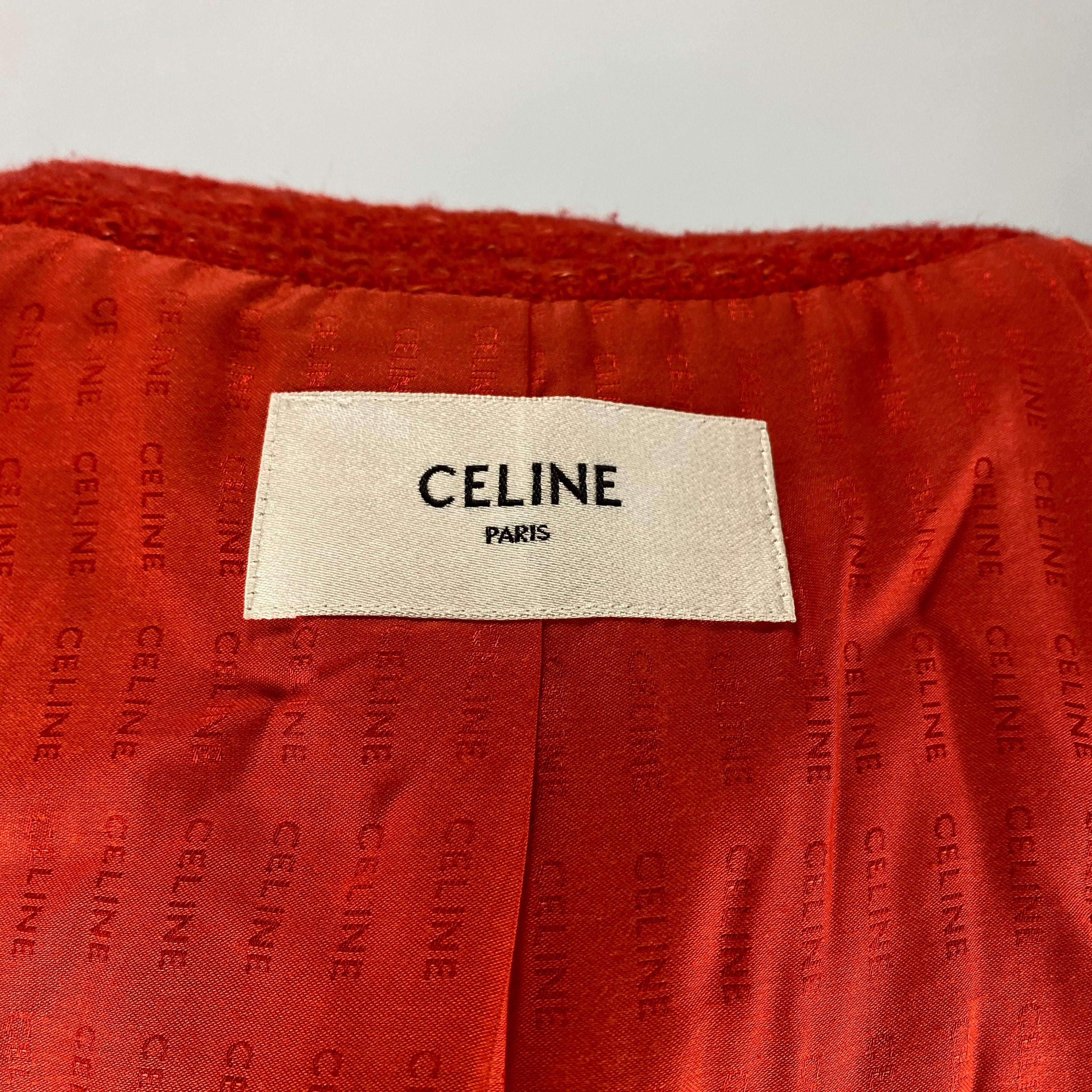 Celine Blood Orange Chasseur Boucle Tweed Jacket XXS