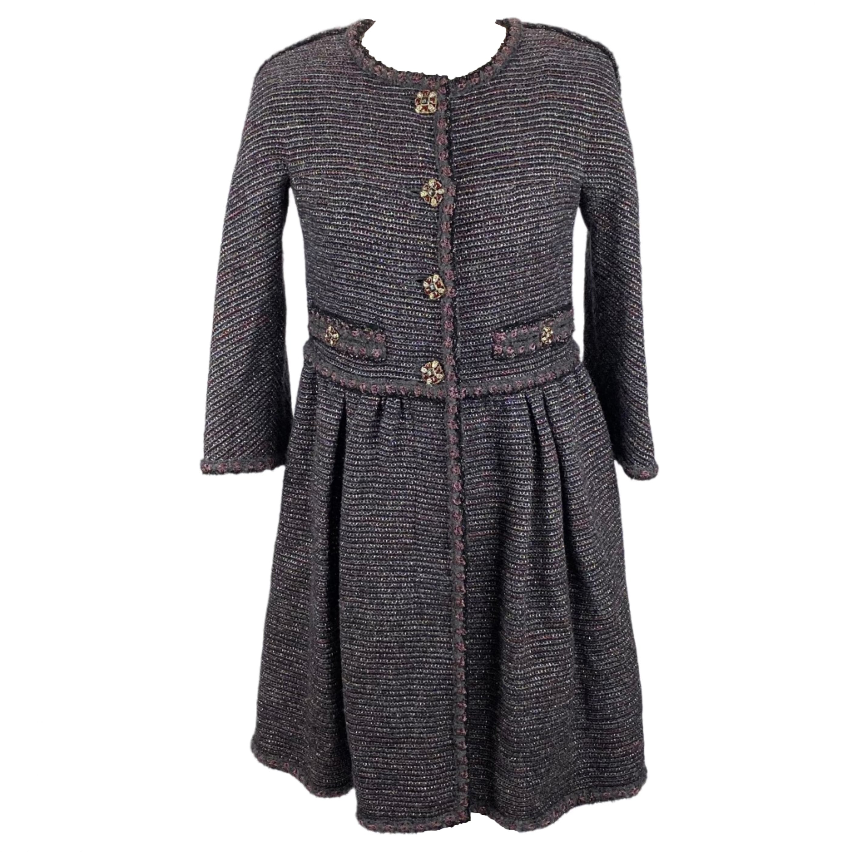 Chanel Fall 2011 Grey Damson & Silver Boucle Coatdress XS