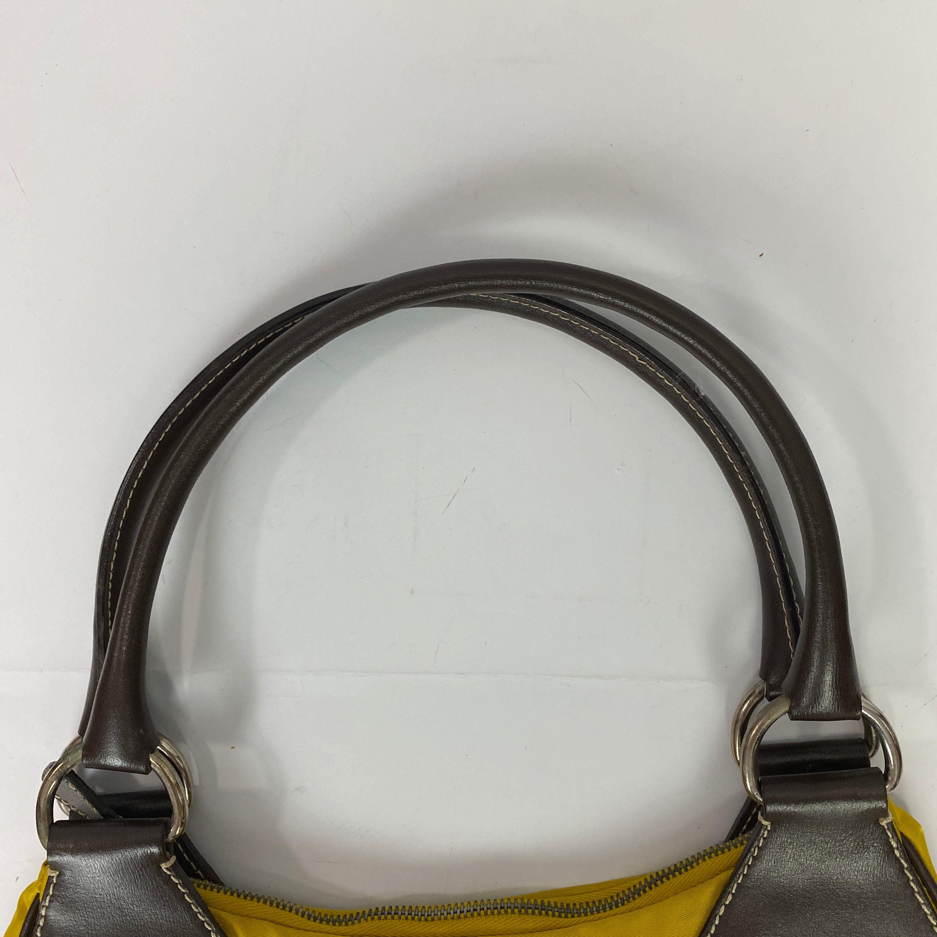 Prada Yellow Nylon & Brown Leather Cleo Bag