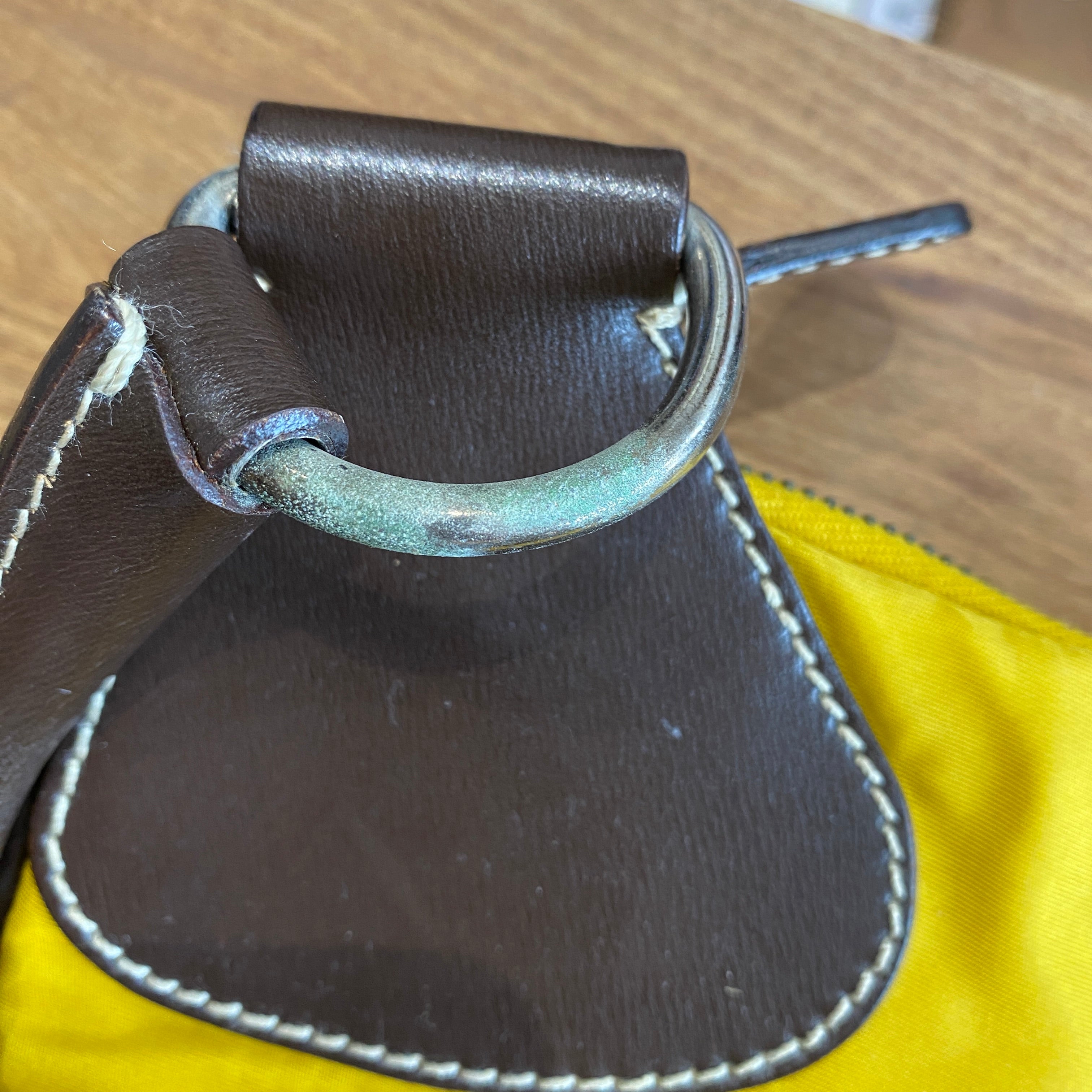 Prada Yellow Nylon & Brown Leather Cleo Bag