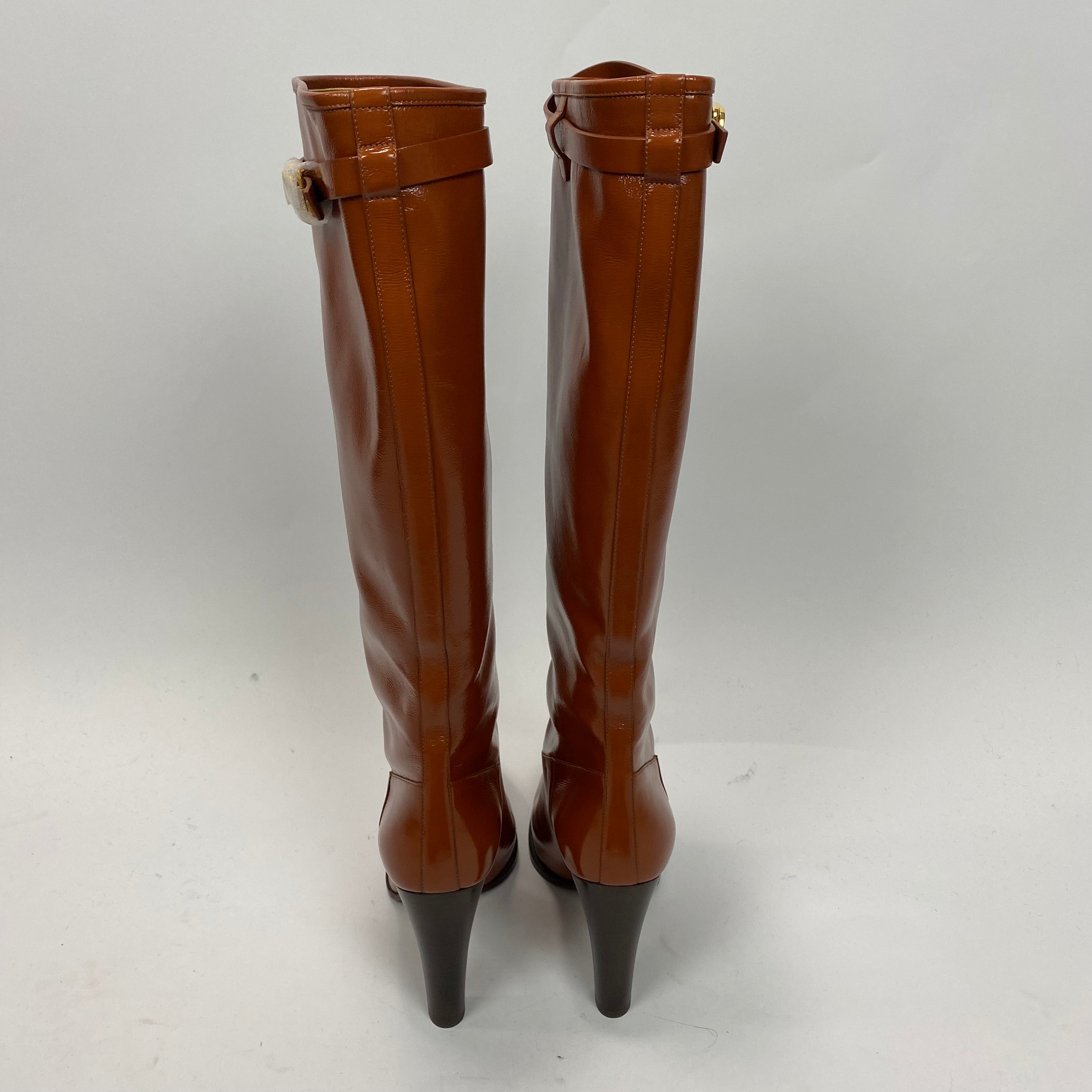 Dior Cinnamon Patent Empreinte Pull-On Knee Boots 38.5