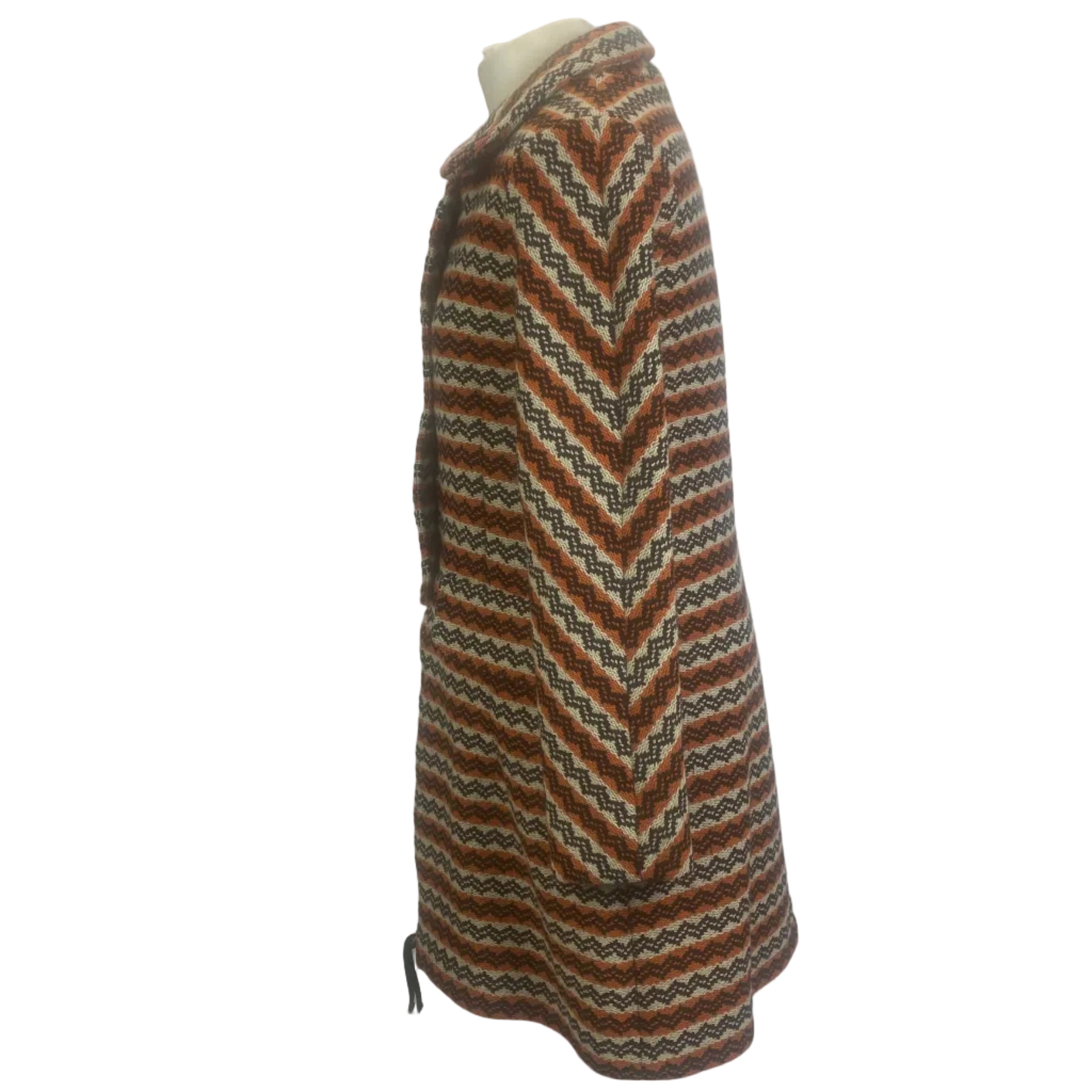 Marni Orange & Ecru Zigzag Jacquard Wool Mix Coat M