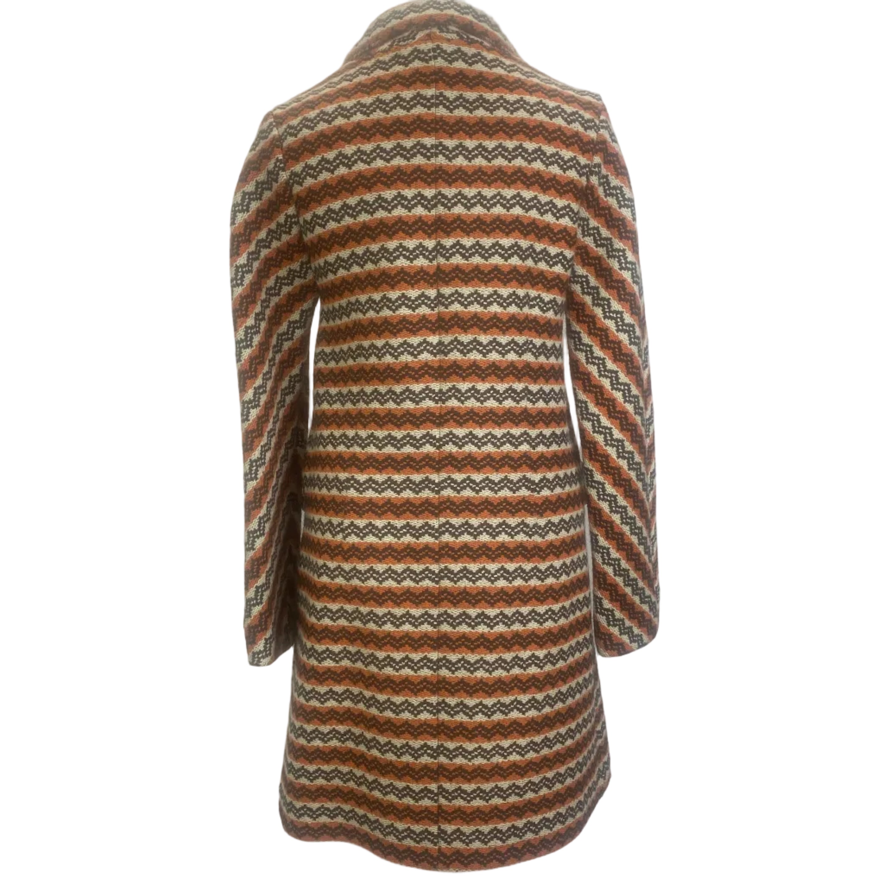 Marni Orange & Ecru Zigzag Jacquard Wool Mix Coat M