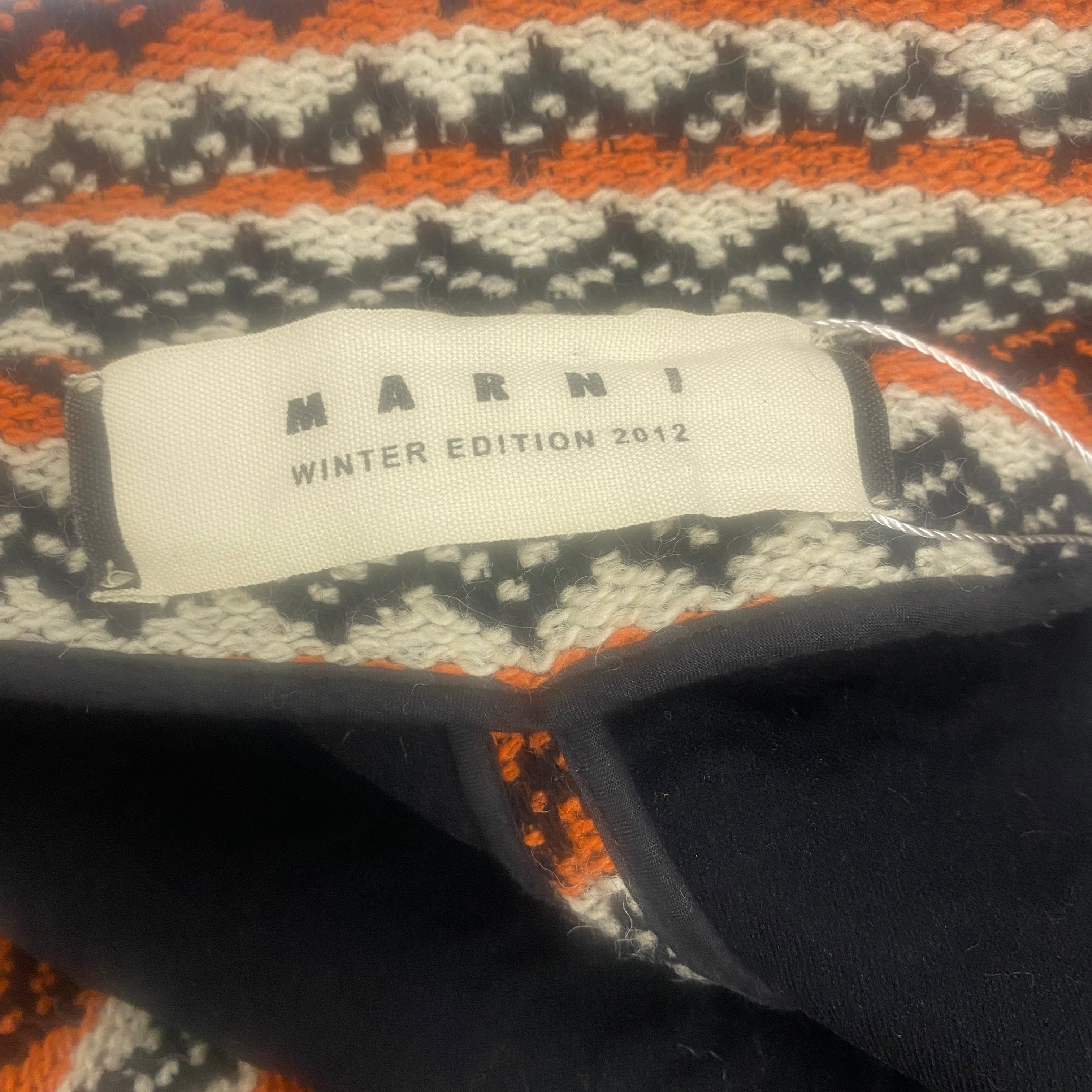 Marni Orange & Ecru Zigzag Jacquard Wool Mix Coat M