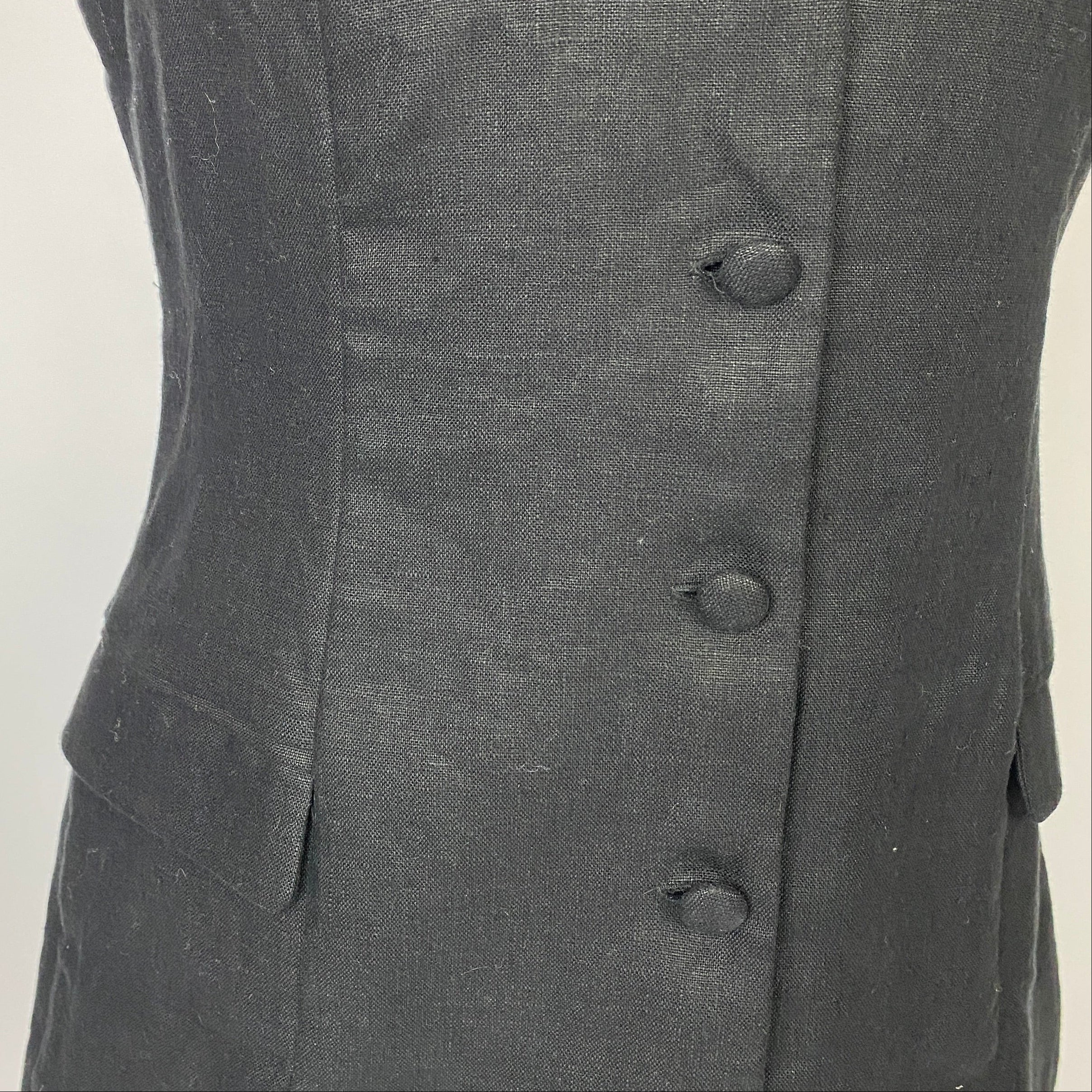 Faithfull New £333 Black Linen Longline Waistcoat M