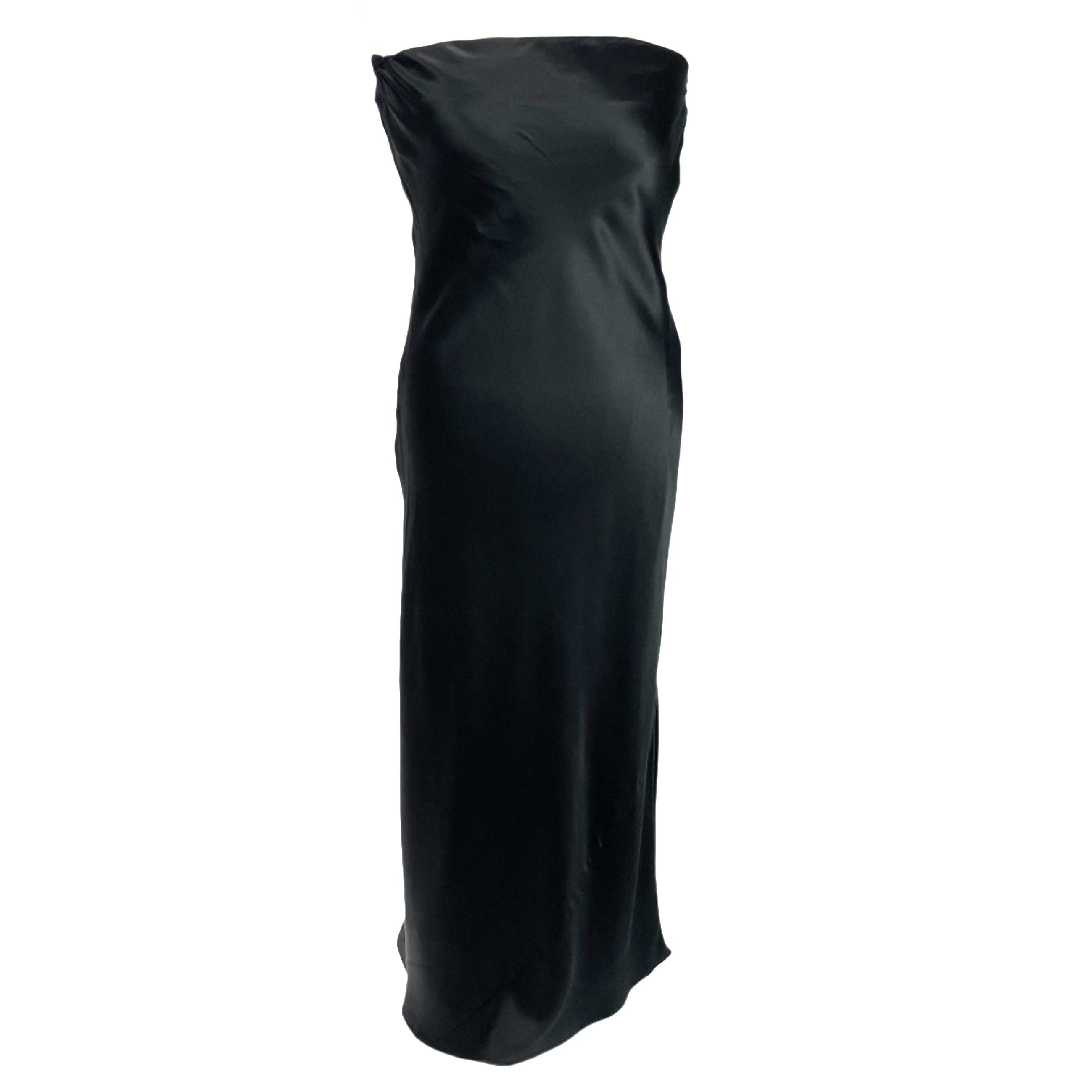 Reformation New £378 Black Silk Satin Bandeau Maxi Dress M