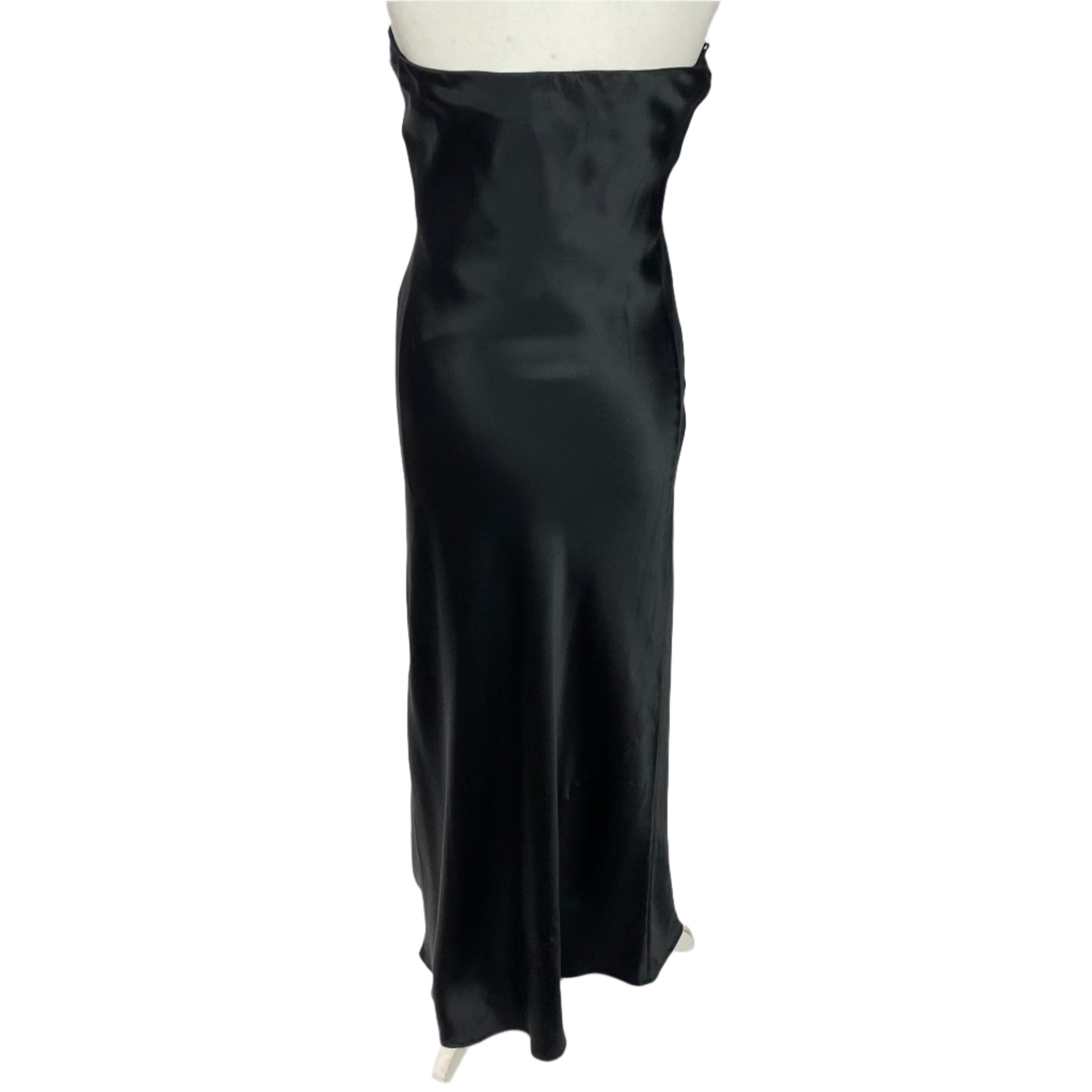 Reformation New £378 Black Silk Satin Bandeau Maxi Dress M