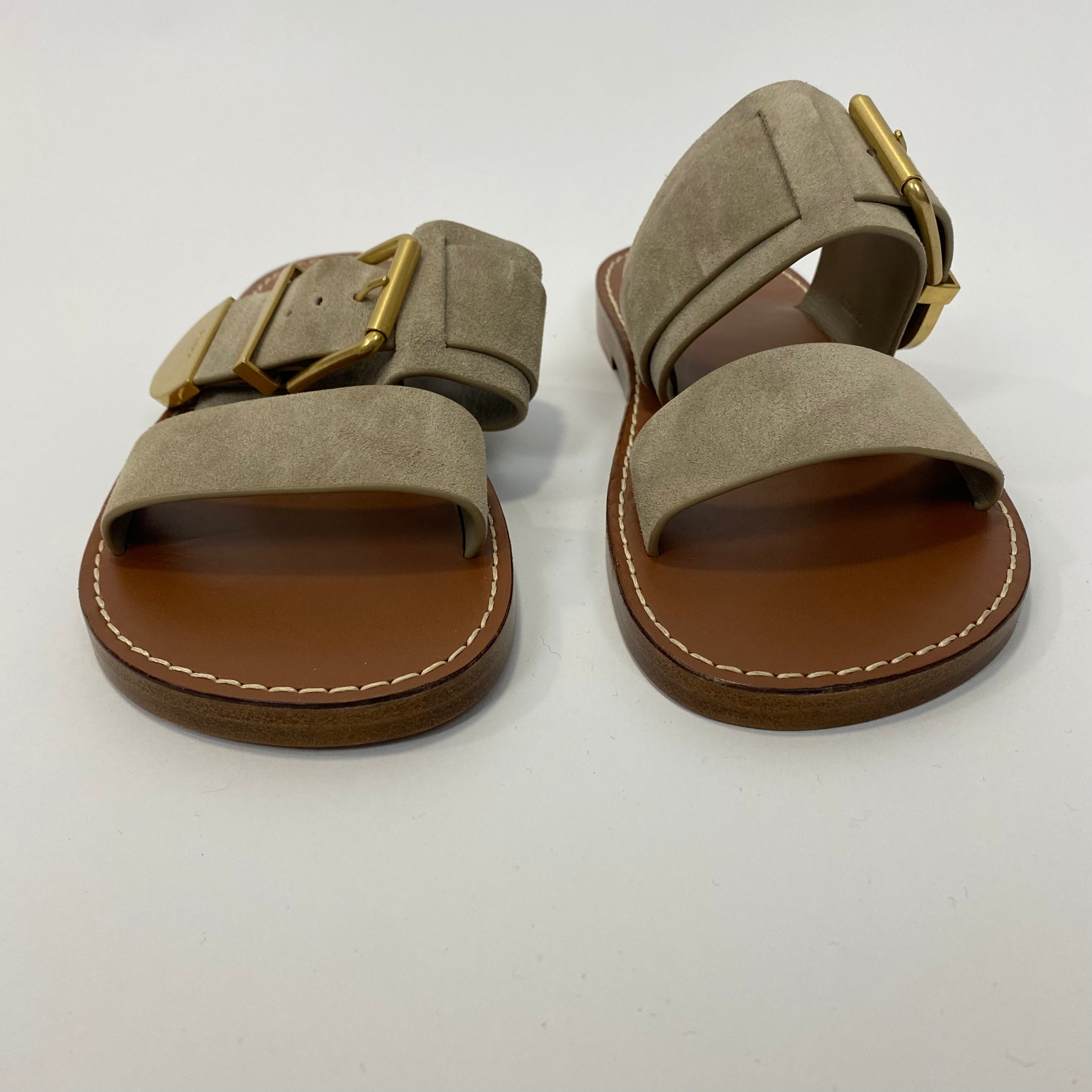 Chloe £520 Greige Suede Flat Rebecca Sandals 35