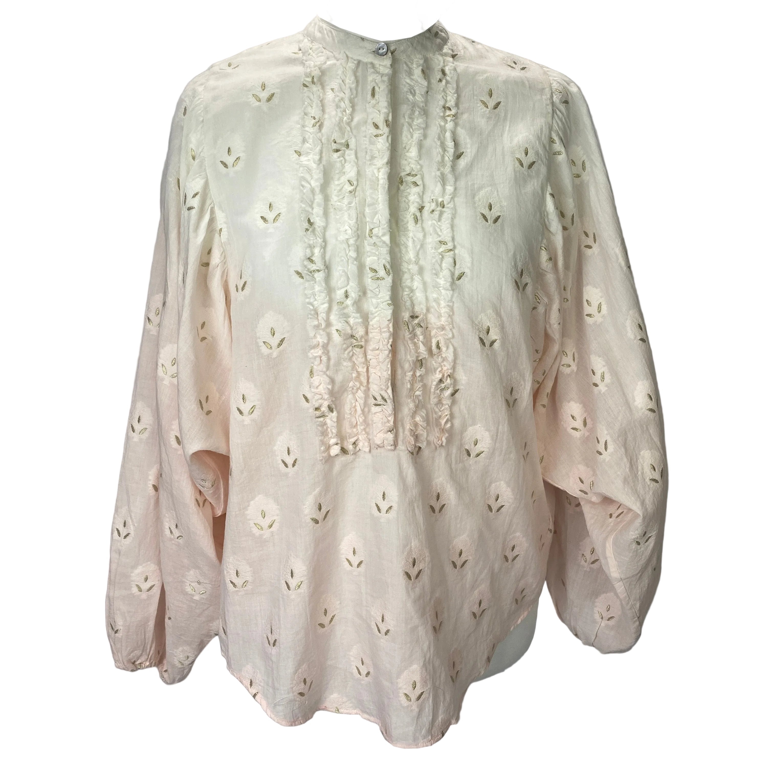 Boteh New Cream & Pink Ombre Embroidered Blouse M