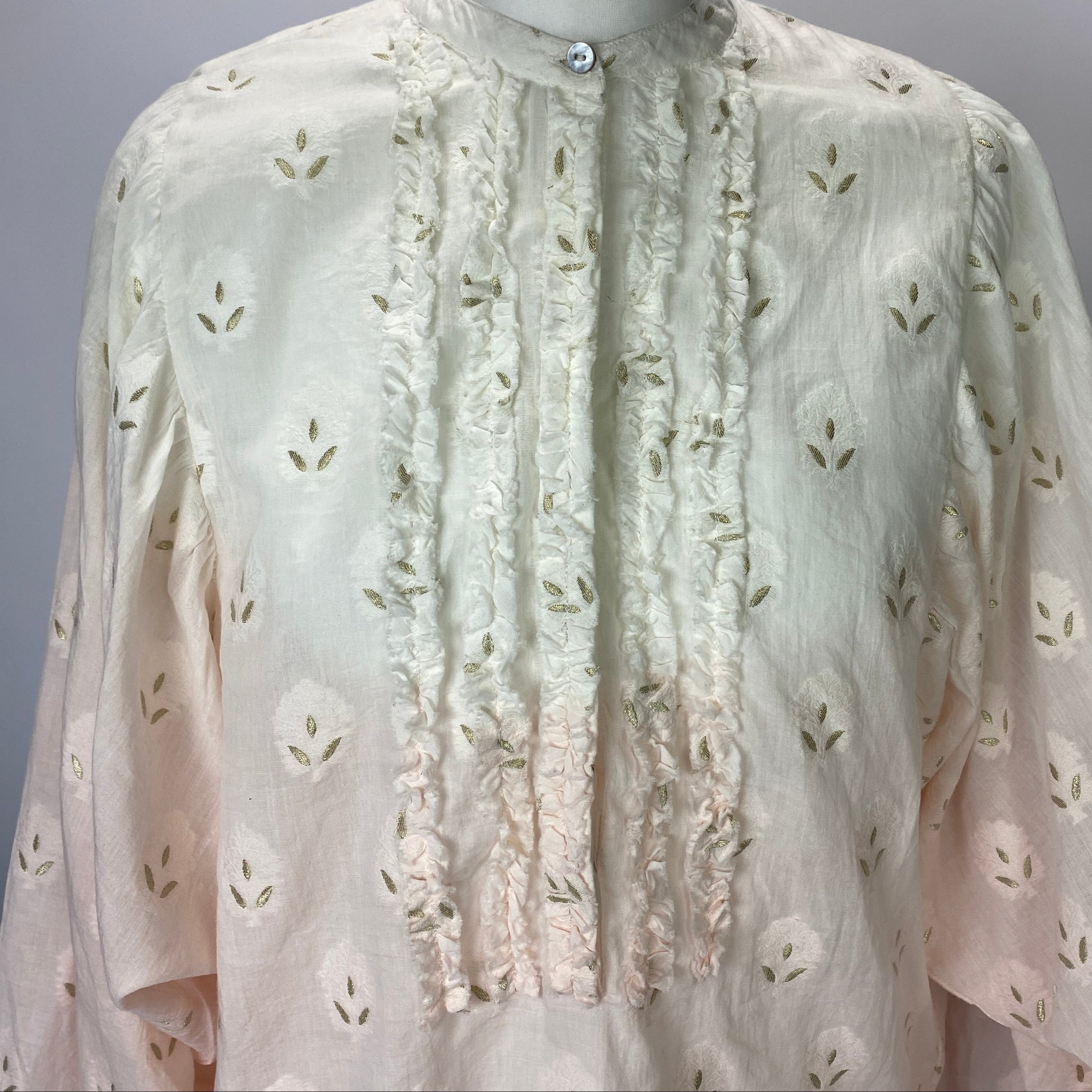 Boteh New Cream & Pink Ombre Embroidered Blouse M