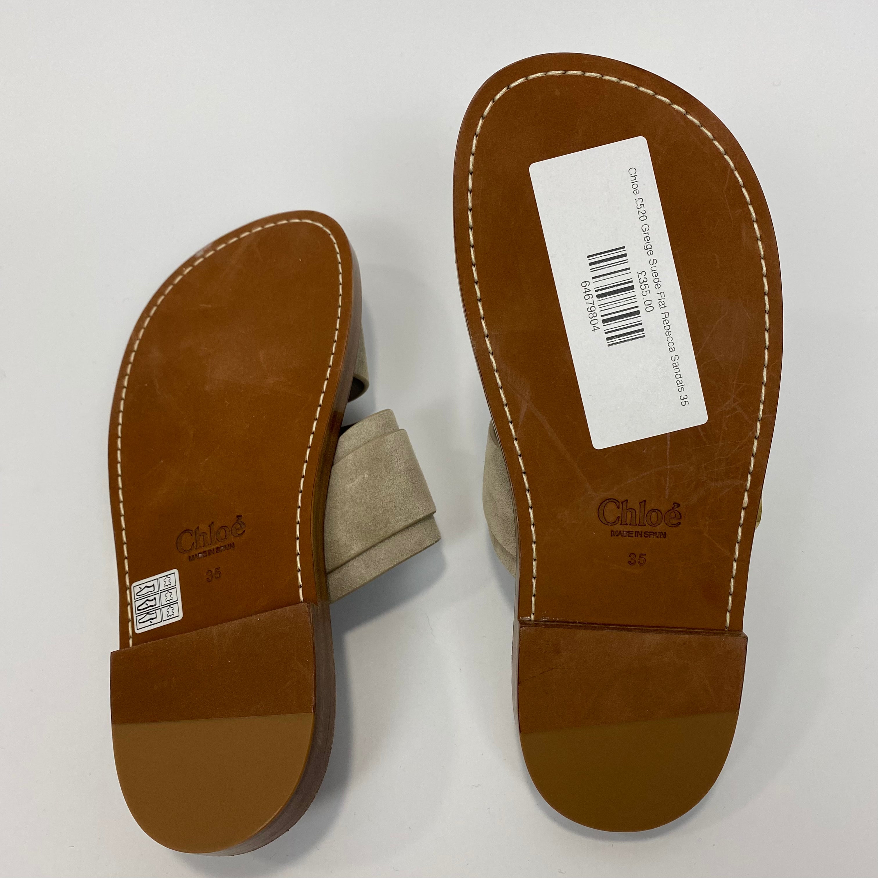Chloe £520 Greige Suede Flat Rebecca Sandals 35