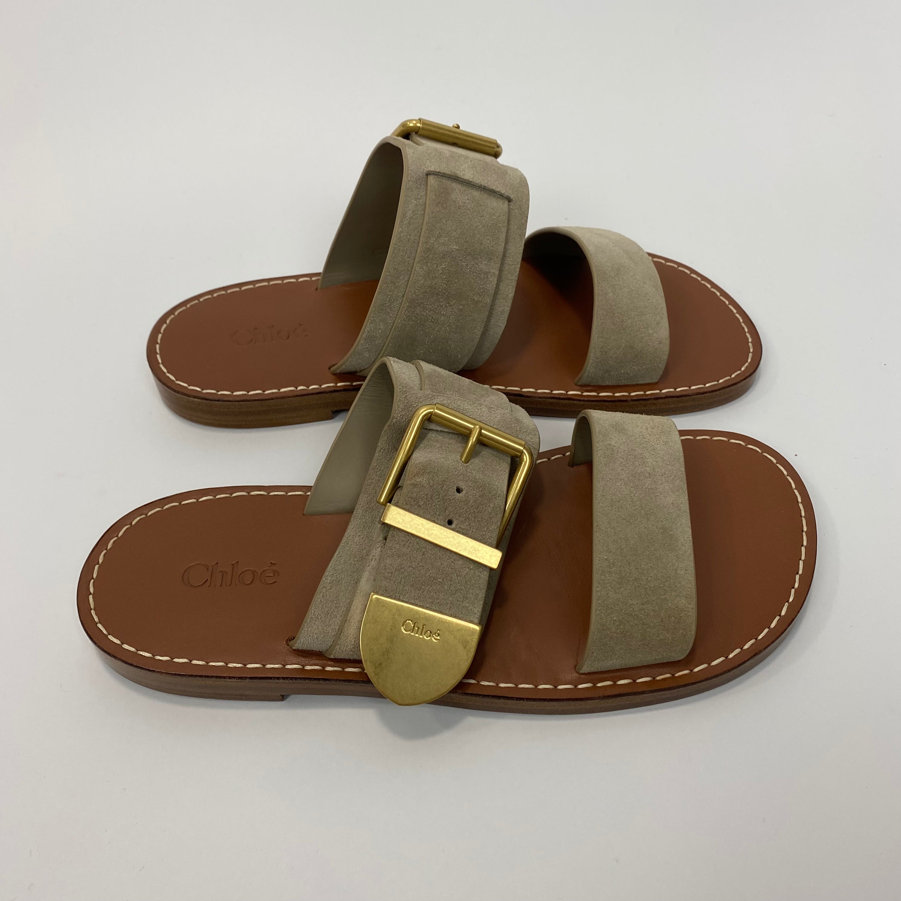 Chloe £520 Greige Suede Flat Rebecca Sandals 35