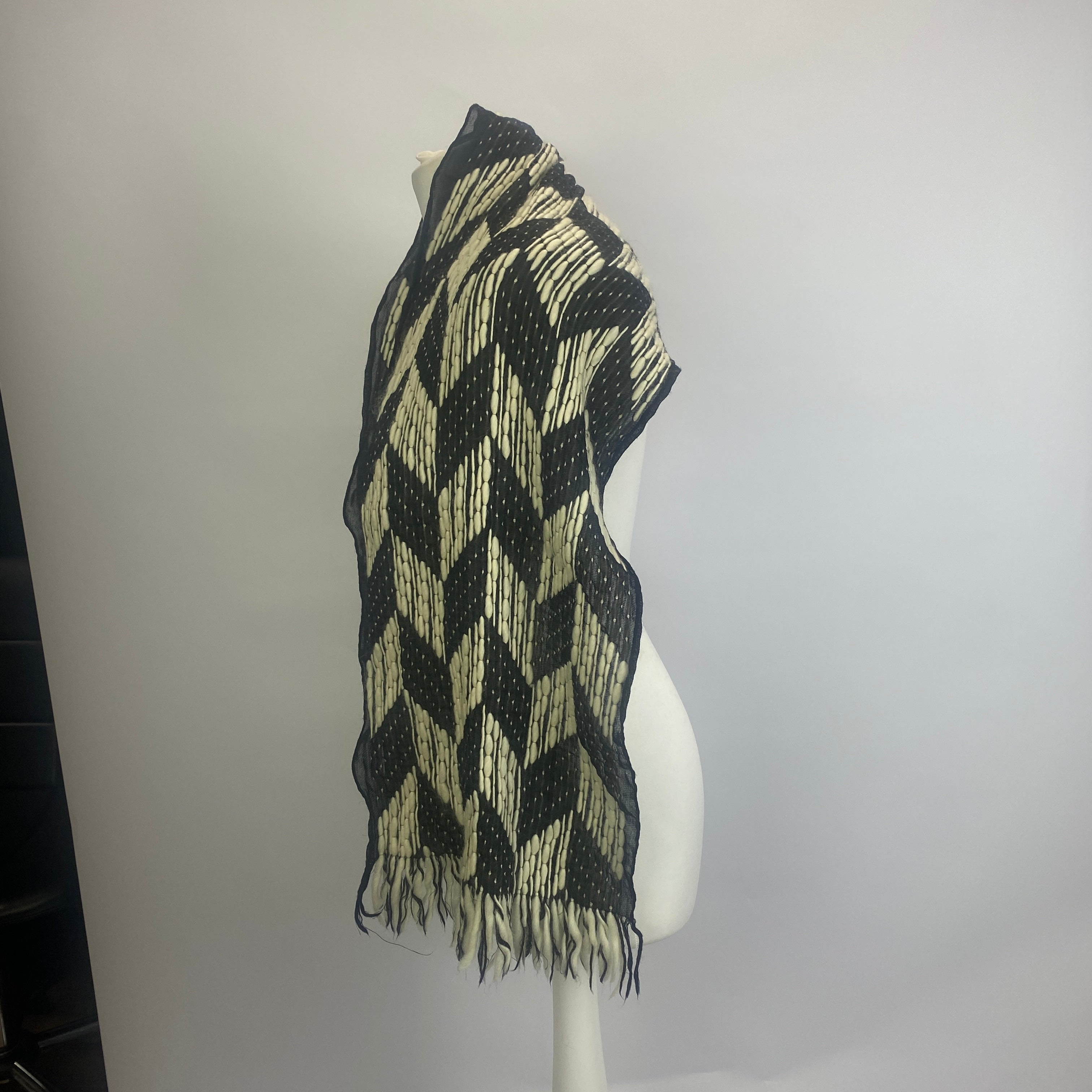 Missoni Black & Ecru Chevron Woven Wool & Silk Scarf