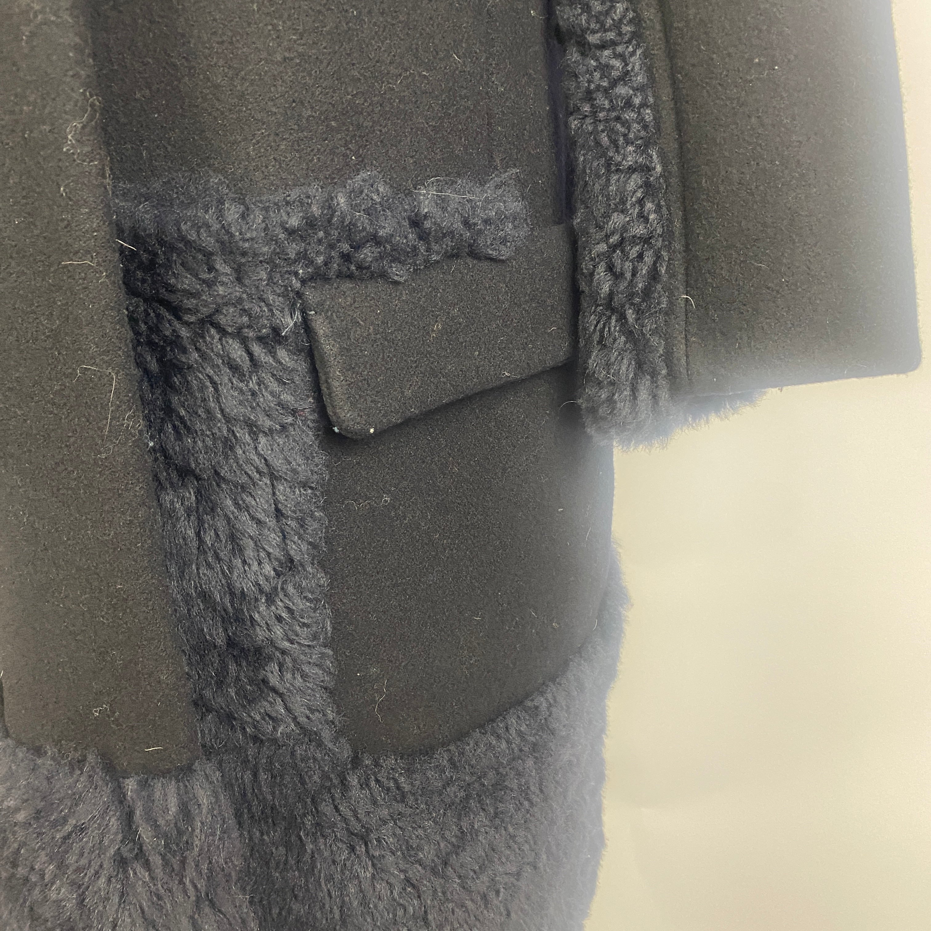 Jil Sander Navy Shearling & Wool Collarless Coat S