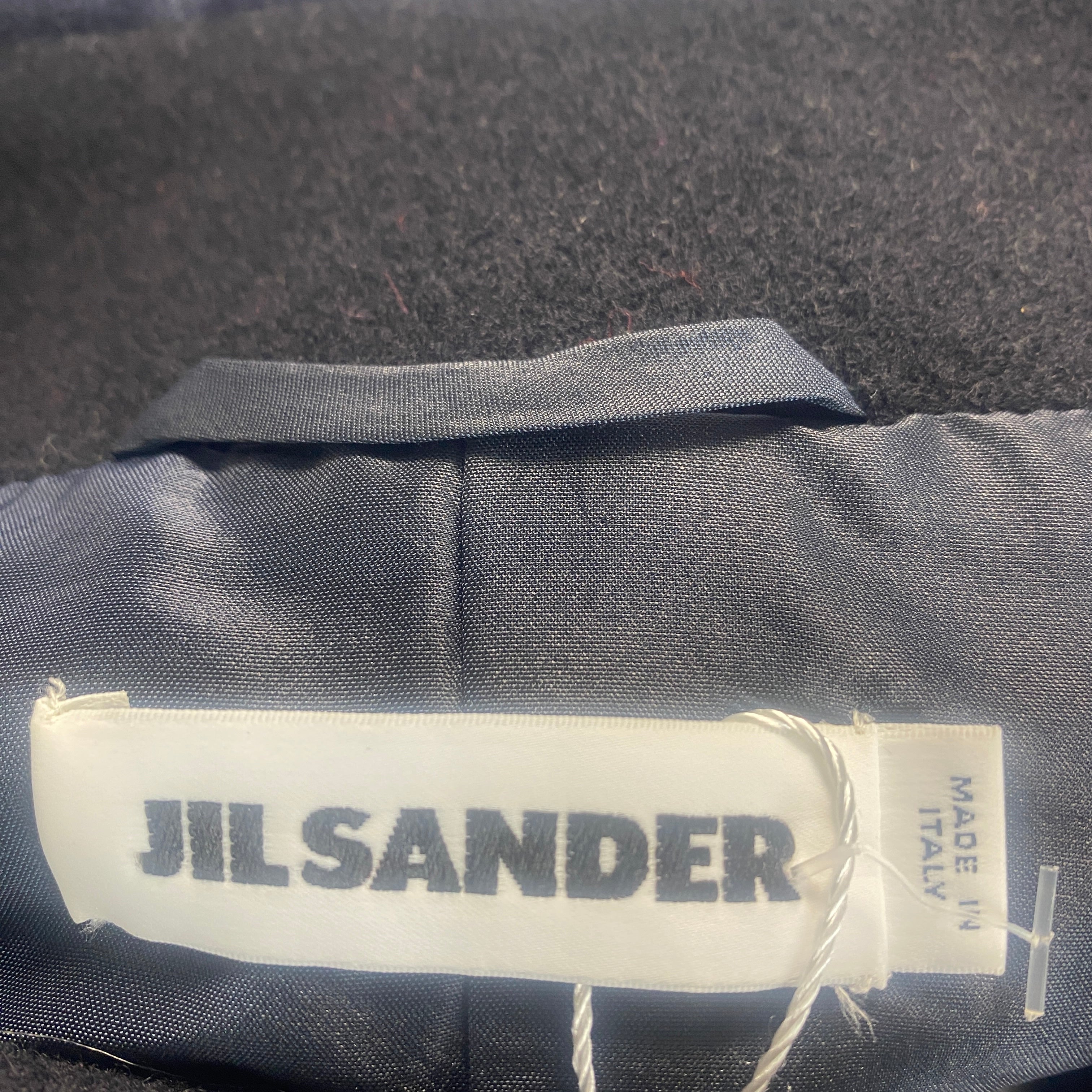 Jil Sander Navy Shearling & Wool Collarless Coat S