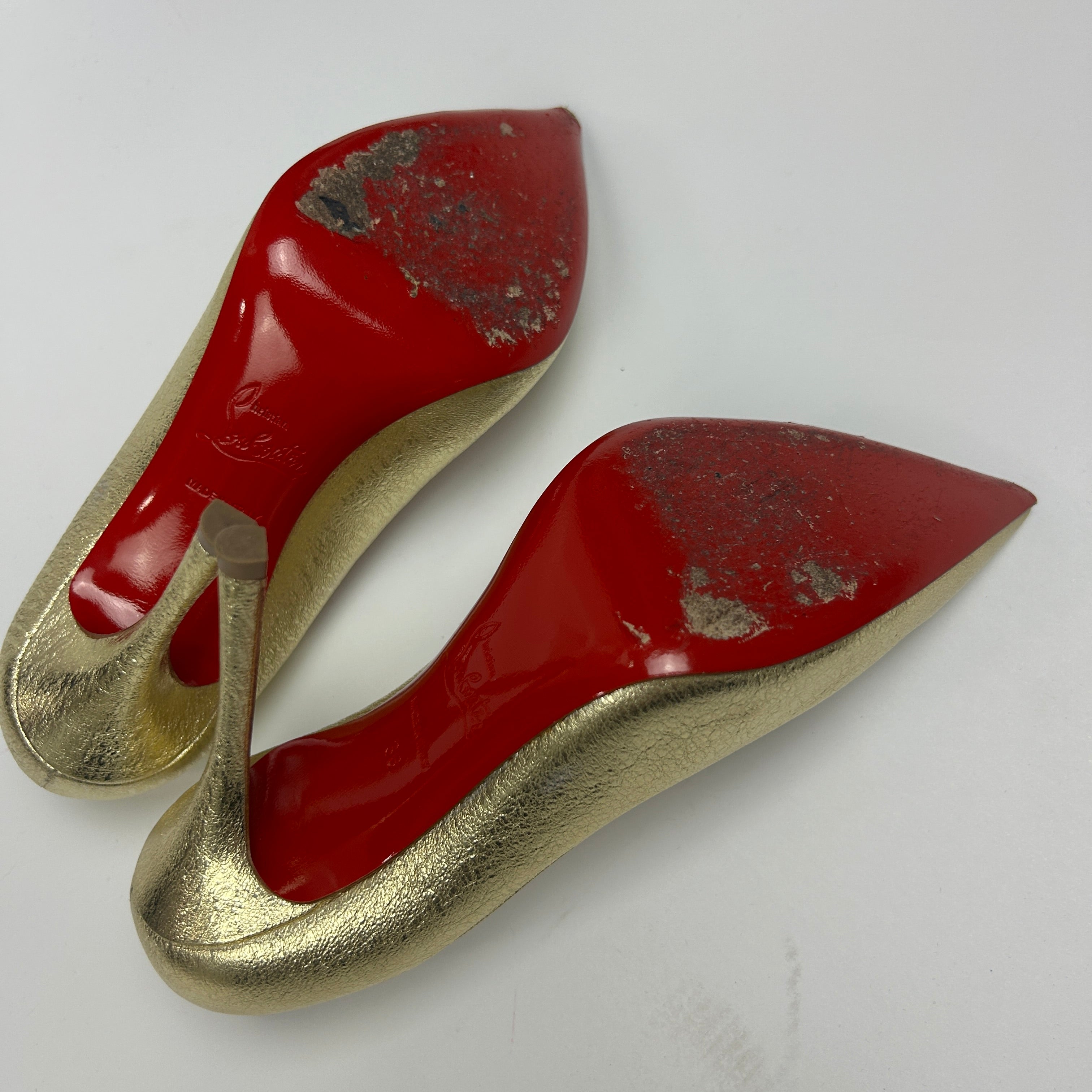 Christian Louboutin £720 Textured Gold Pigalle 100 Heels 36