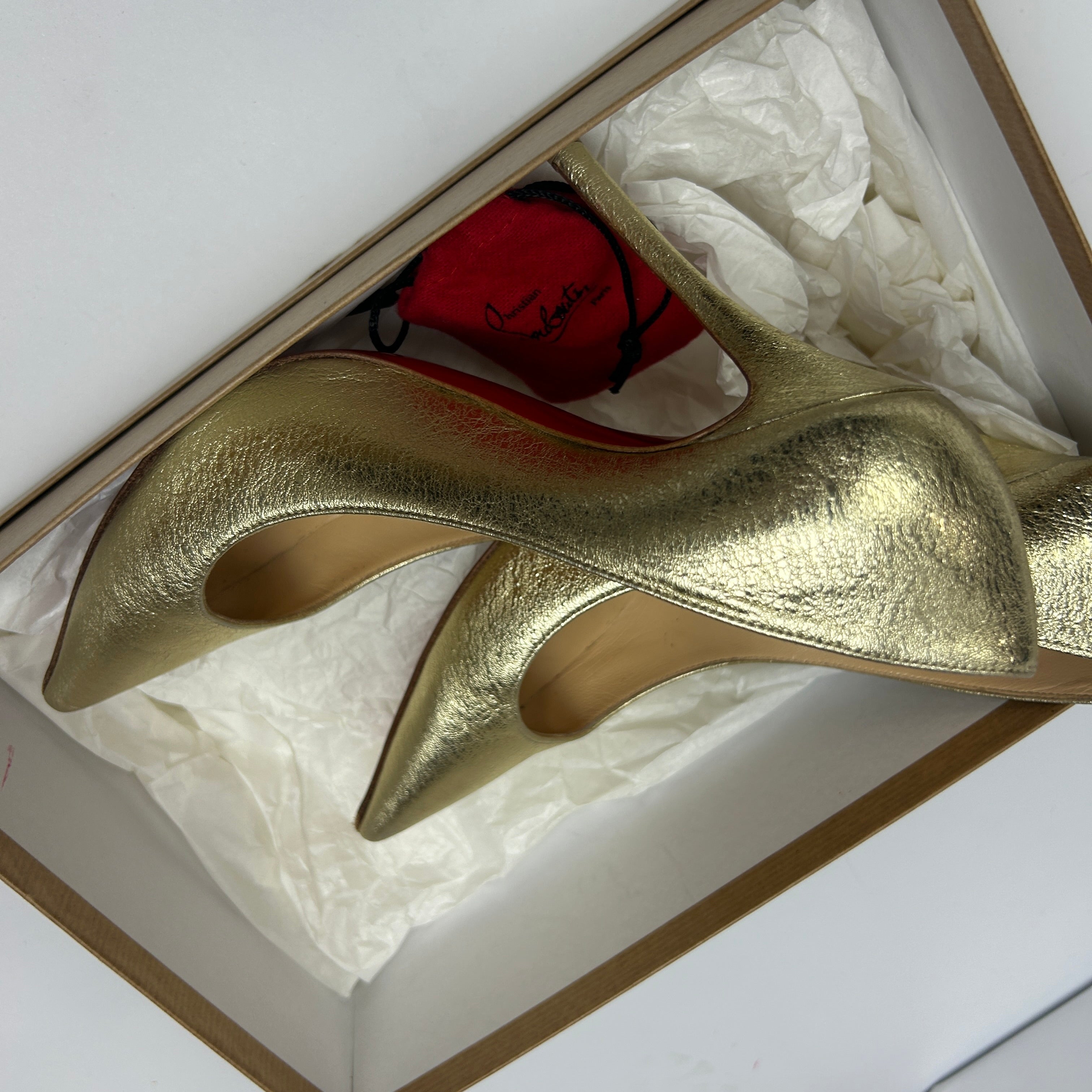 Christian Louboutin £720 Textured Gold Pigalle 100 Heels 36