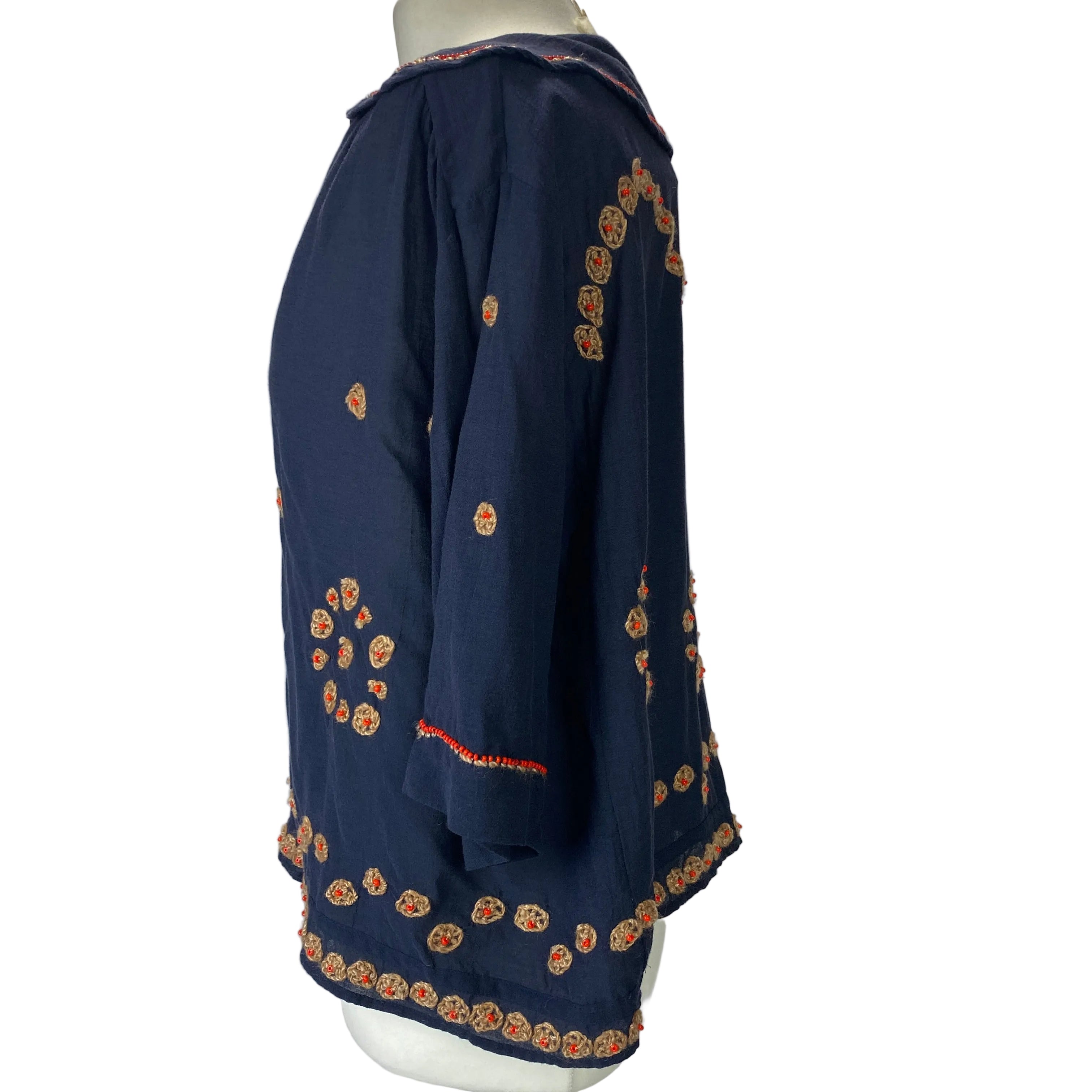 The Great Navy Beaded Oversized Collared Blouse S/M/L