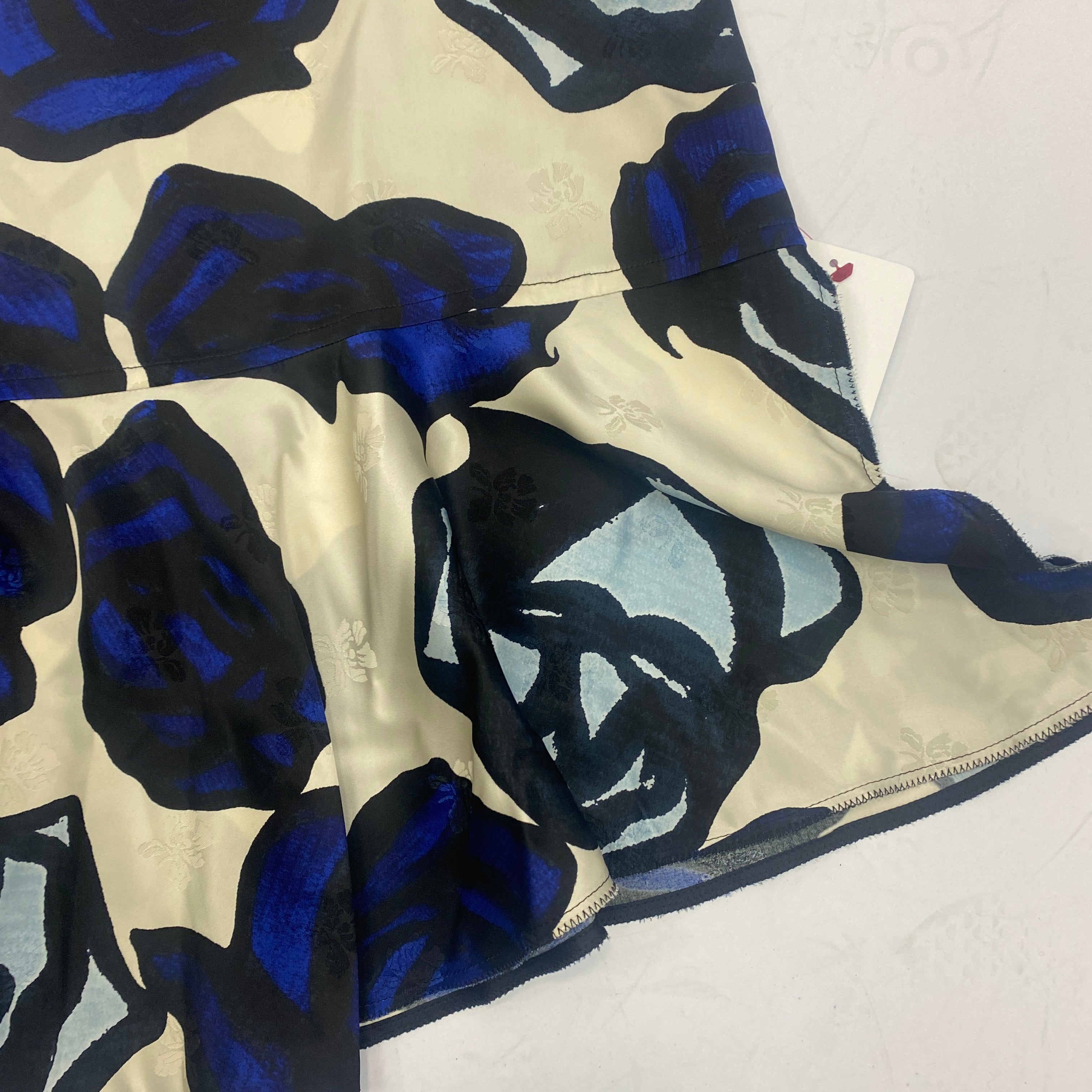 Marni New Cream & Navy Rose Print Satin Midi Skirt M