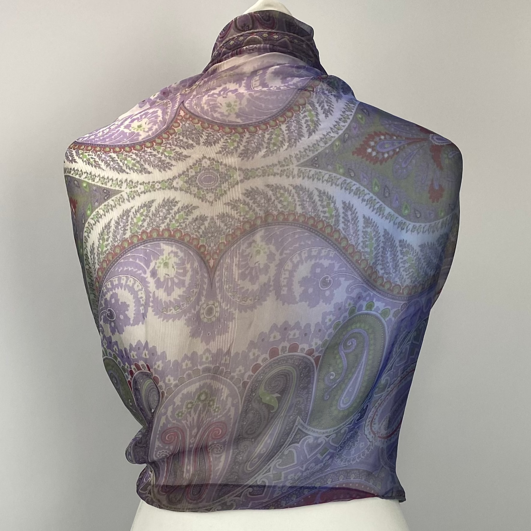 Etro New Silk Chiffon Lilac Paisley Fringed Scarf